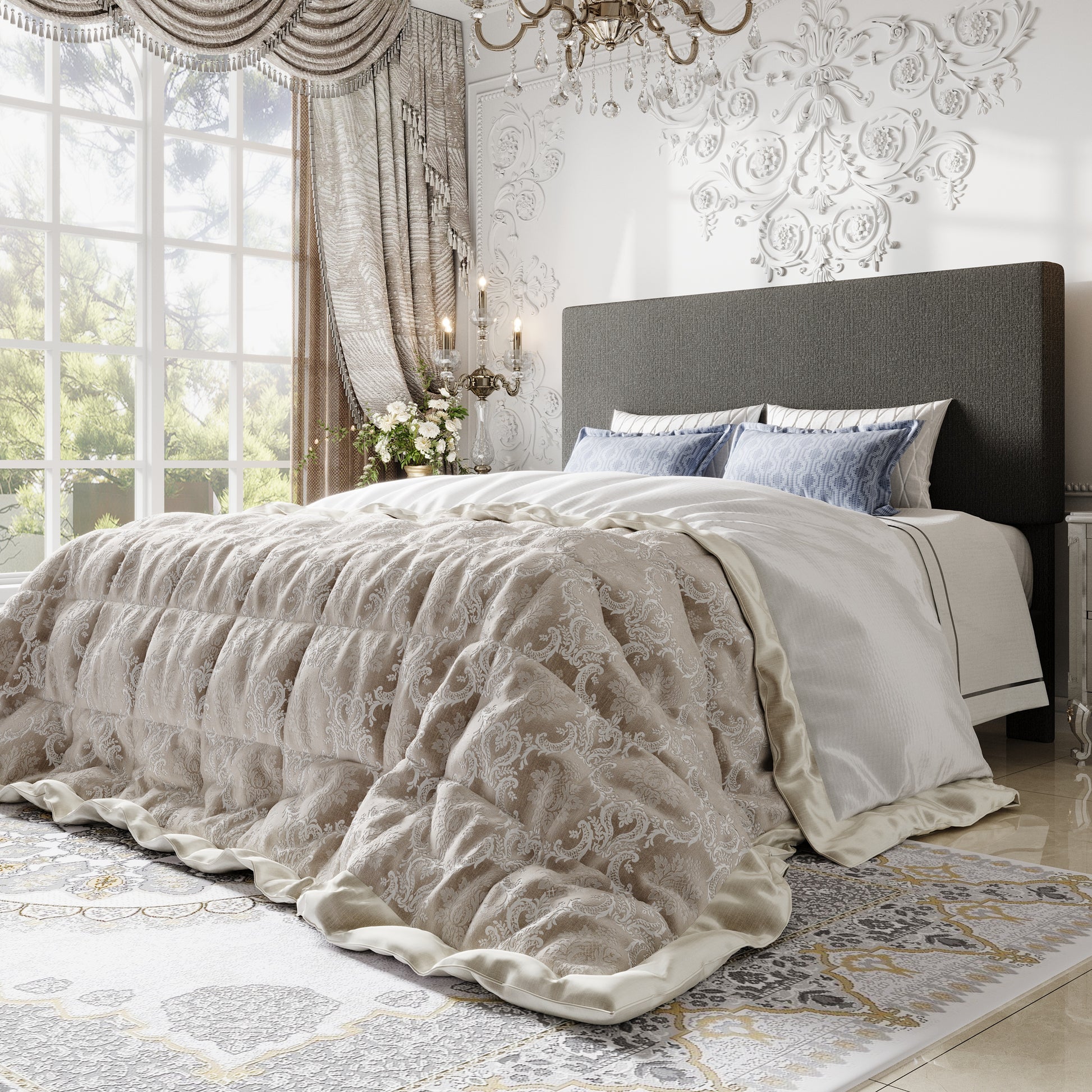 Einfach Bed Frame, Platform Bed with Upholstered Adjustable Headboard
