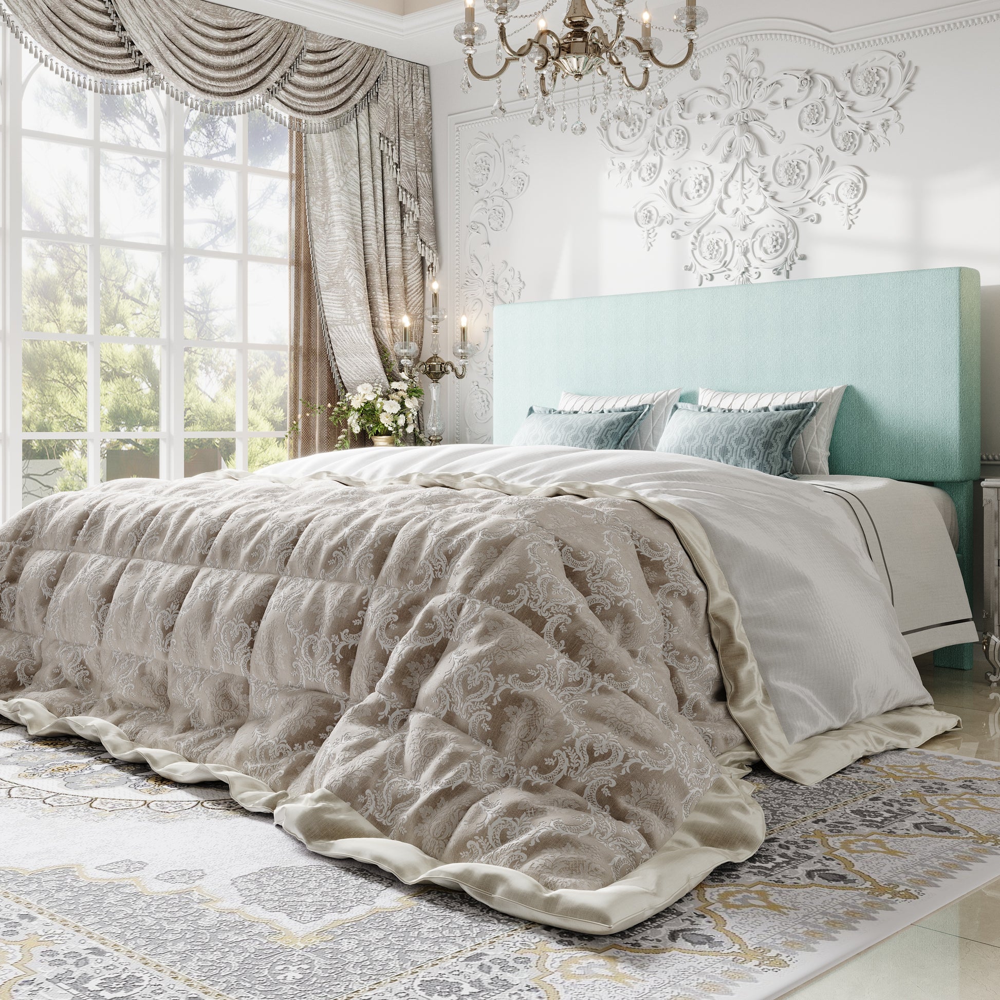 Einfach Bed Frame, Platform Bed with Upholstered Adjustable Headboard
