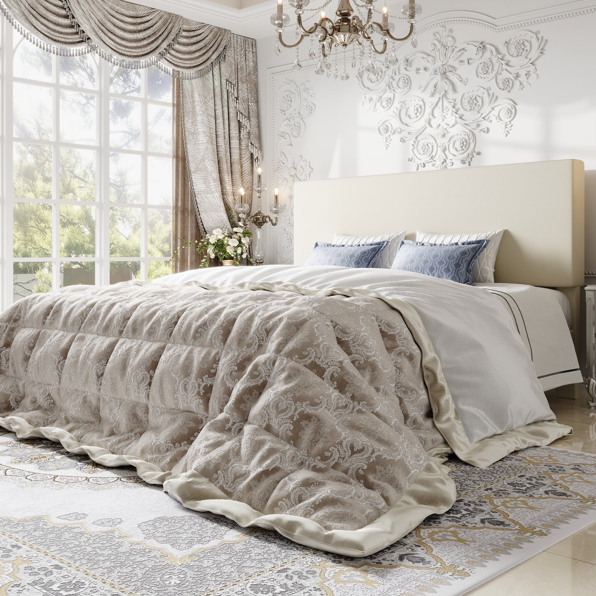 Einfach Bed Frame, Platform Bed with Upholstered Adjustable Headboard