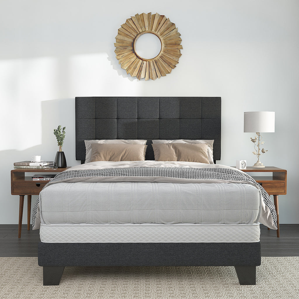 Einfach Fabric Upholstered Panel Bed with Adjustable Headboard