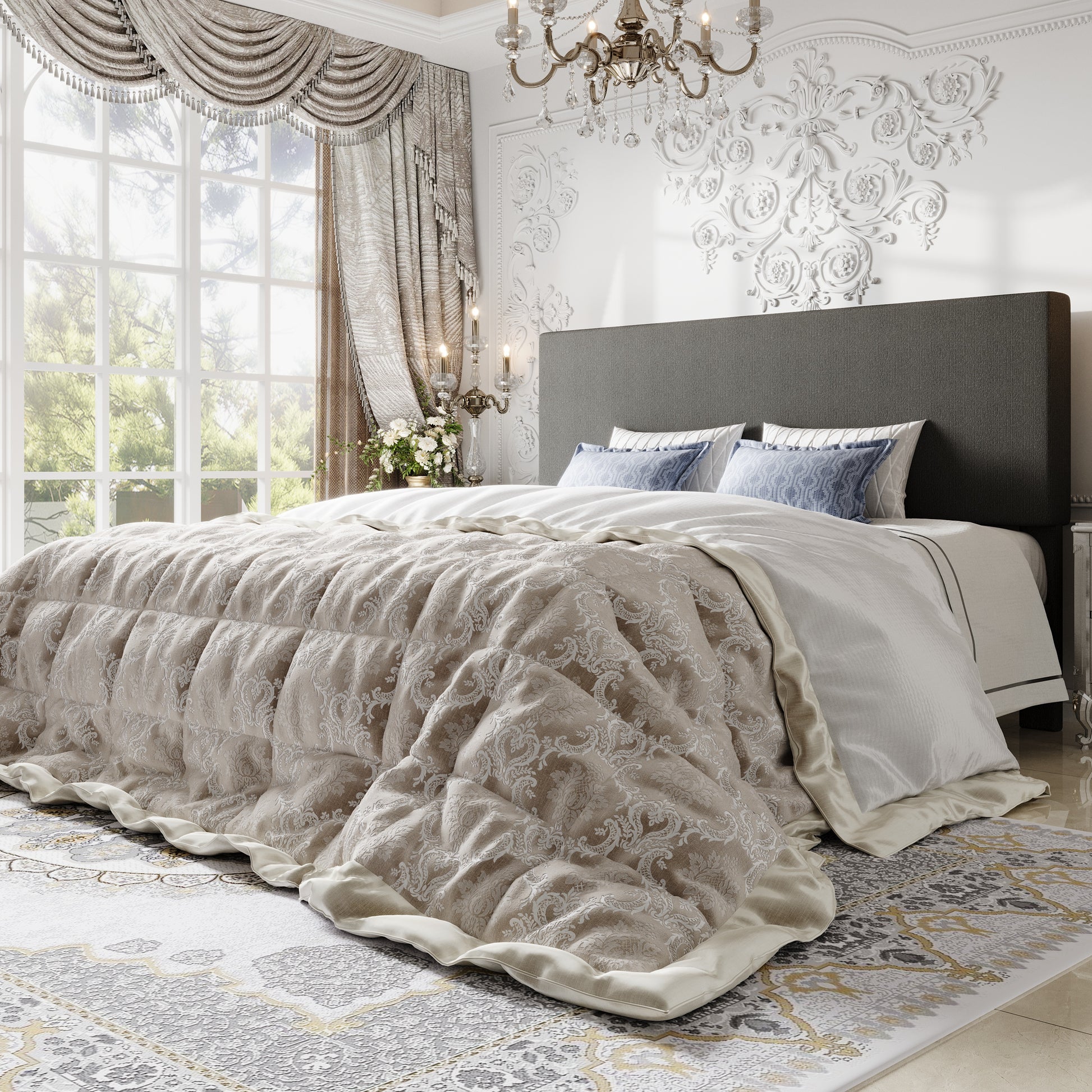 Einfach Bed Frame, Platform Bed with Upholstered Adjustable Headboard