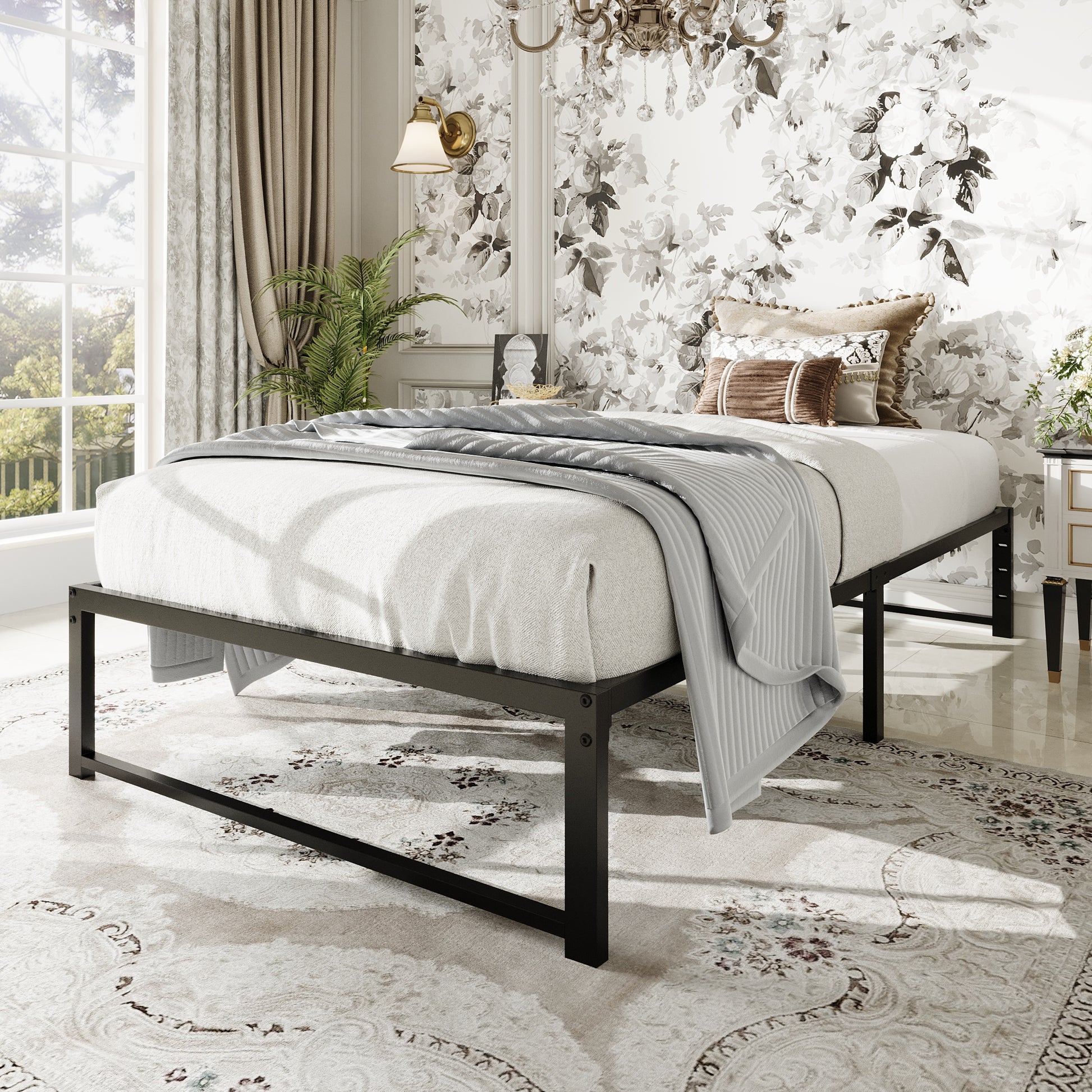 Einfach Bed Frame, Upgraded 14'' Metal Bed with Ample Under-Bed Storage Space, Reinforced Frame Structure, No Box Spring Needed