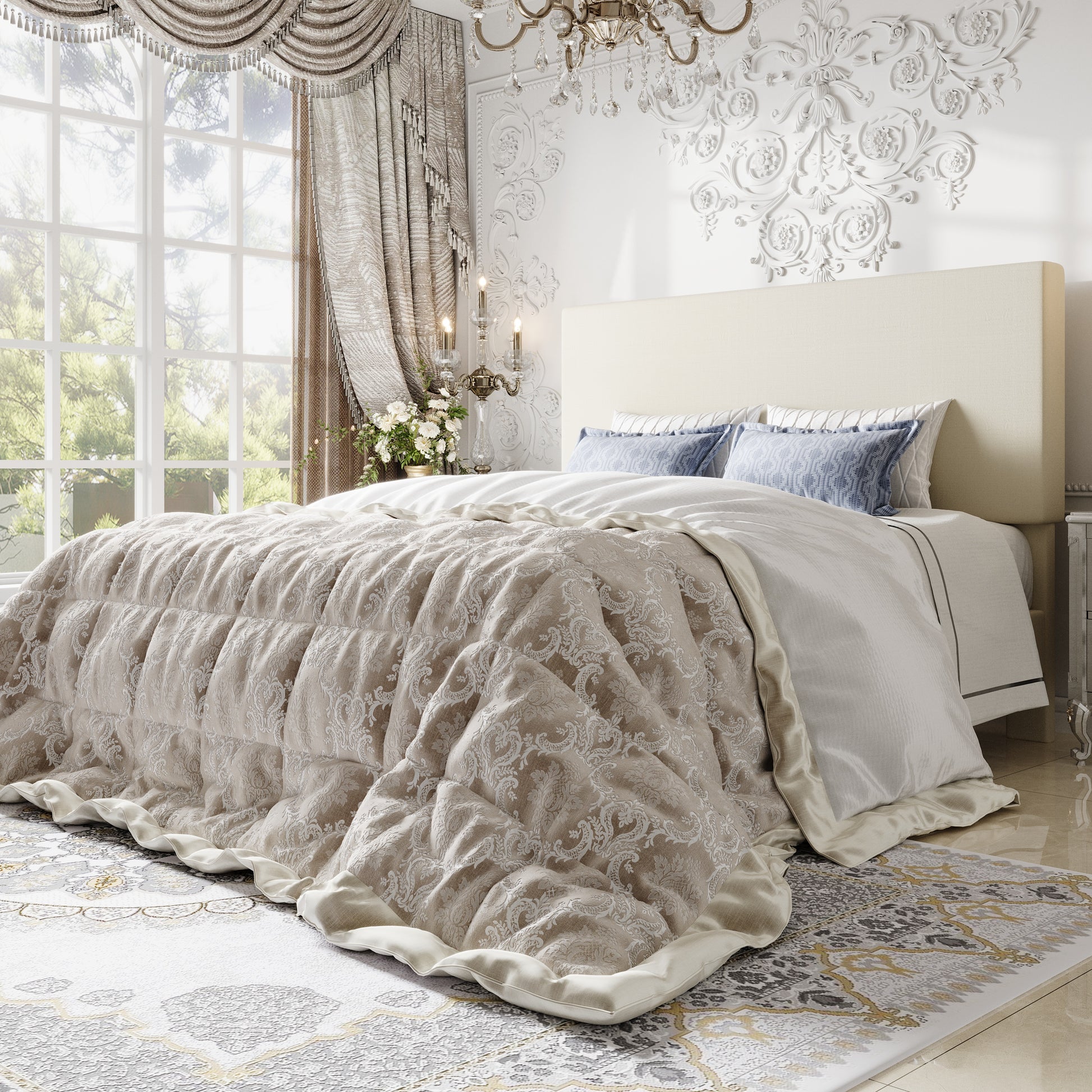 Einfach Bed Frame, Platform Bed with Upholstered Adjustable Headboard