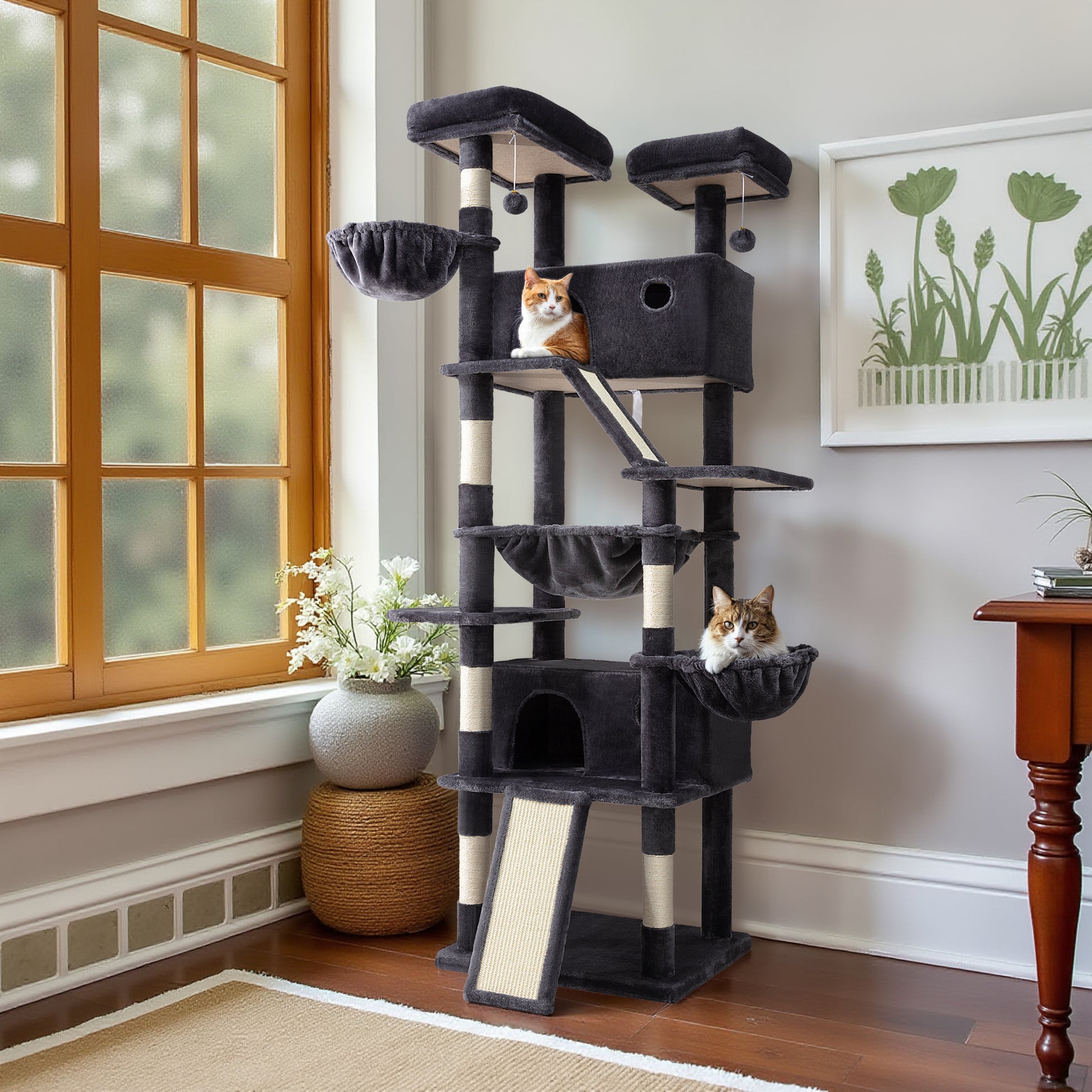Einfach 81" Multi-Level Tall Cat Tree Tower, Larger Cat Condo with Hammock, Cozy Pussycat Perches, Sisal Scratching Posts