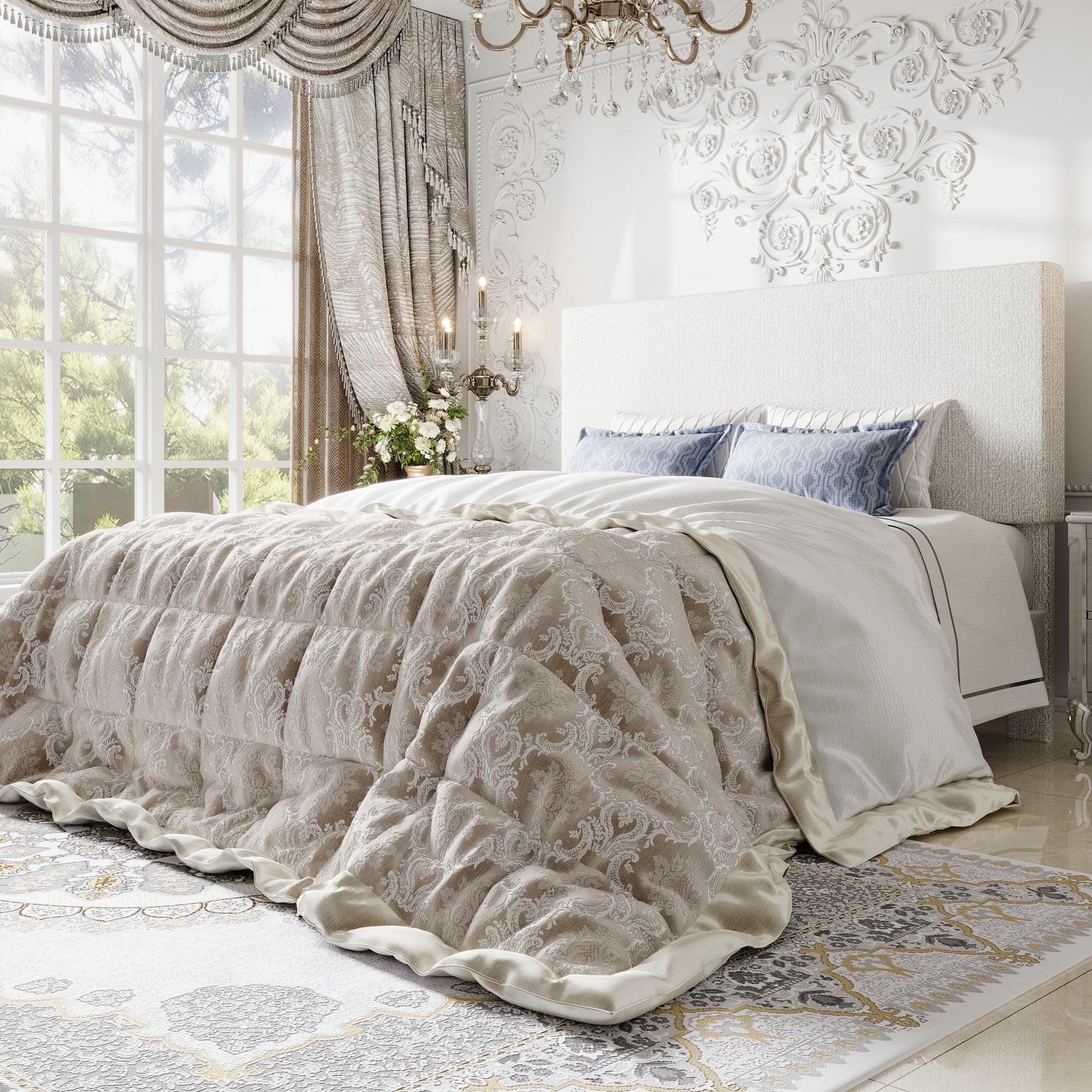 Einfach Bed Frame, Platform Bed with Upholstered Adjustable Headboard