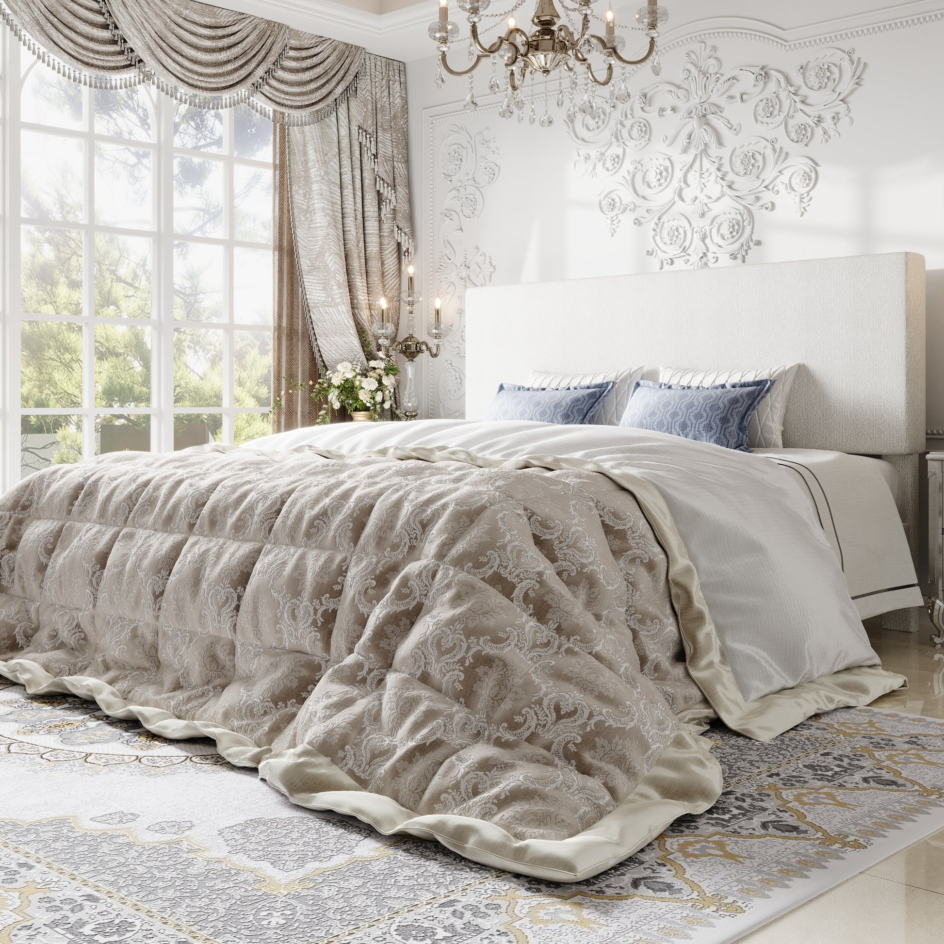 Einfach Bed Frame, Platform Bed with Upholstered Adjustable Headboard