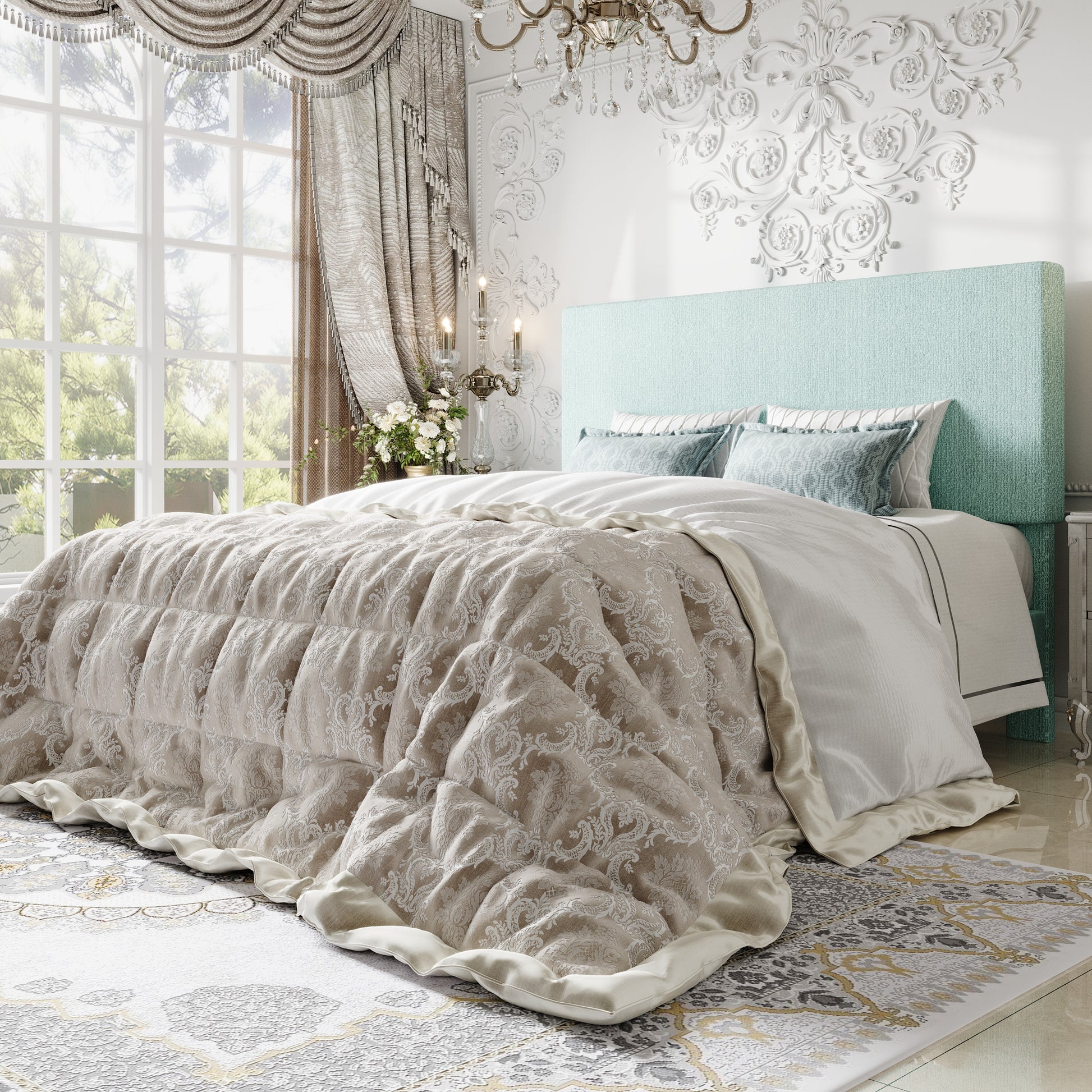 Einfach Bed Frame, Platform Bed with Upholstered Adjustable Headboard