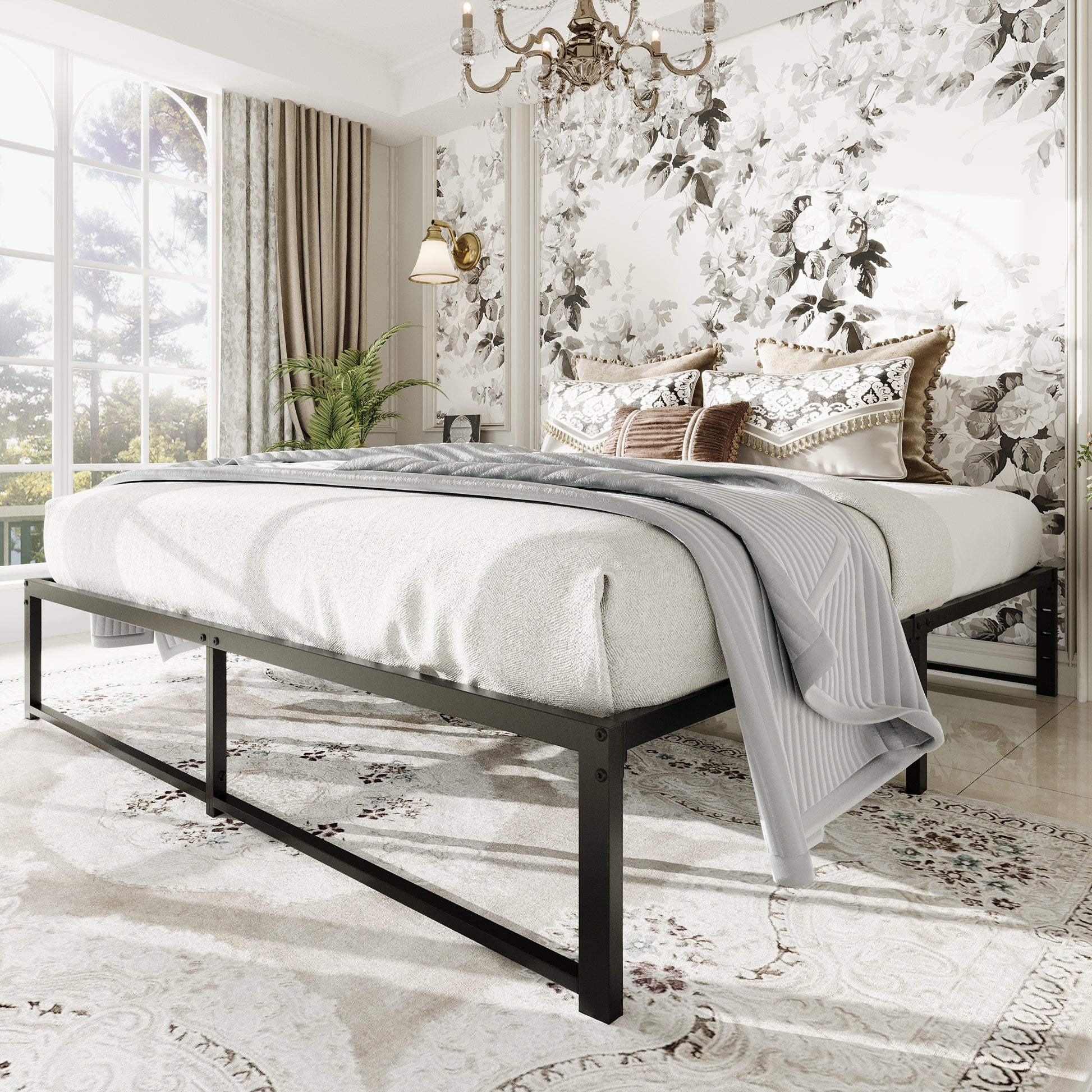 Einfach Bed Frame, Upgraded 14'' Metal Bed with Ample Under-Bed Storage Space, Reinforced Frame Structure, No Box Spring Needed