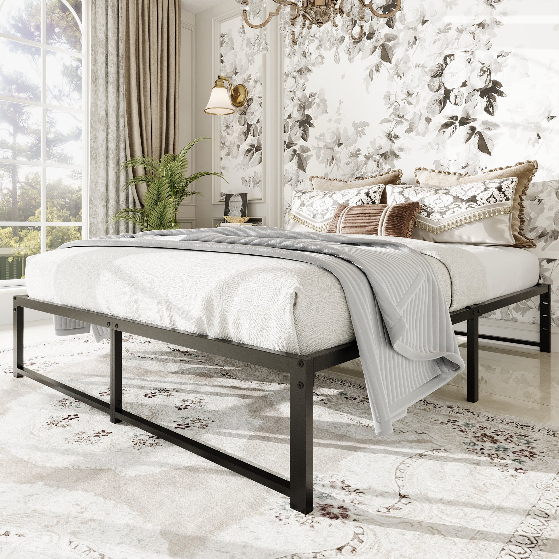 Einfach Bed Frame, Upgraded 14'' Metal Bed with Ample Under-Bed Storage Space, Reinforced Frame Structure, No Box Spring Needed