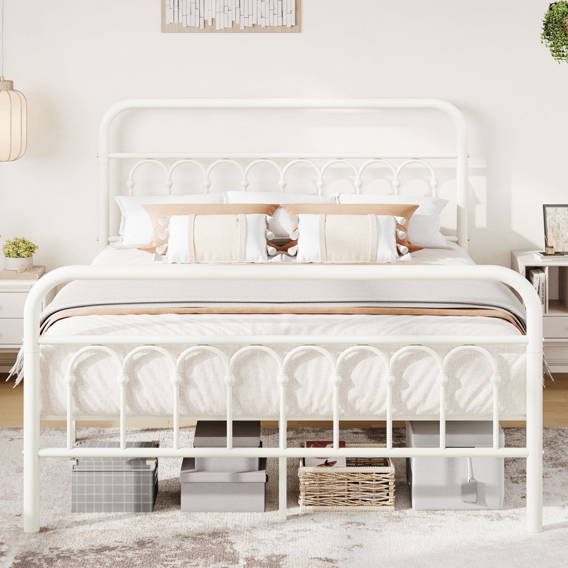 Einfach Twin Size Metal Platform Bed Frame with Arched Retro Headboard, Heavy-Duty Metal Support, Under-Bed Storage Space, Black