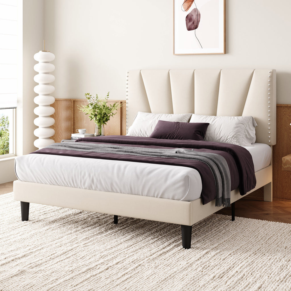 Einfach Premium Velvet Upholstered Platform Bed Frame with Adjustable Headboard,Under-Bed Storage,Heavy-Duty Metal Support, Noise-Free Slats