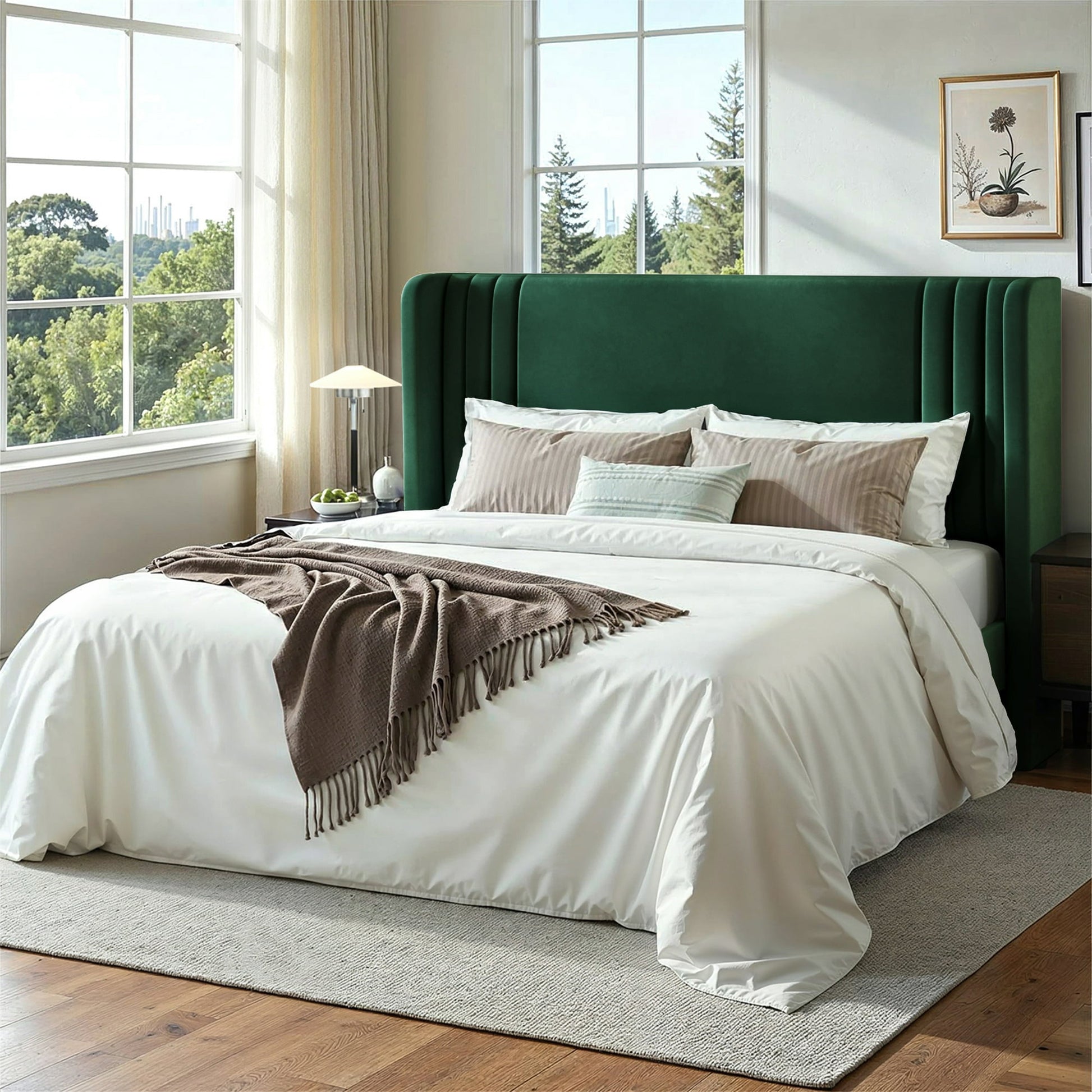 Einfach Einfach Upholstered Bed Frame, Platform Bed with Velvet Wingback Headboard