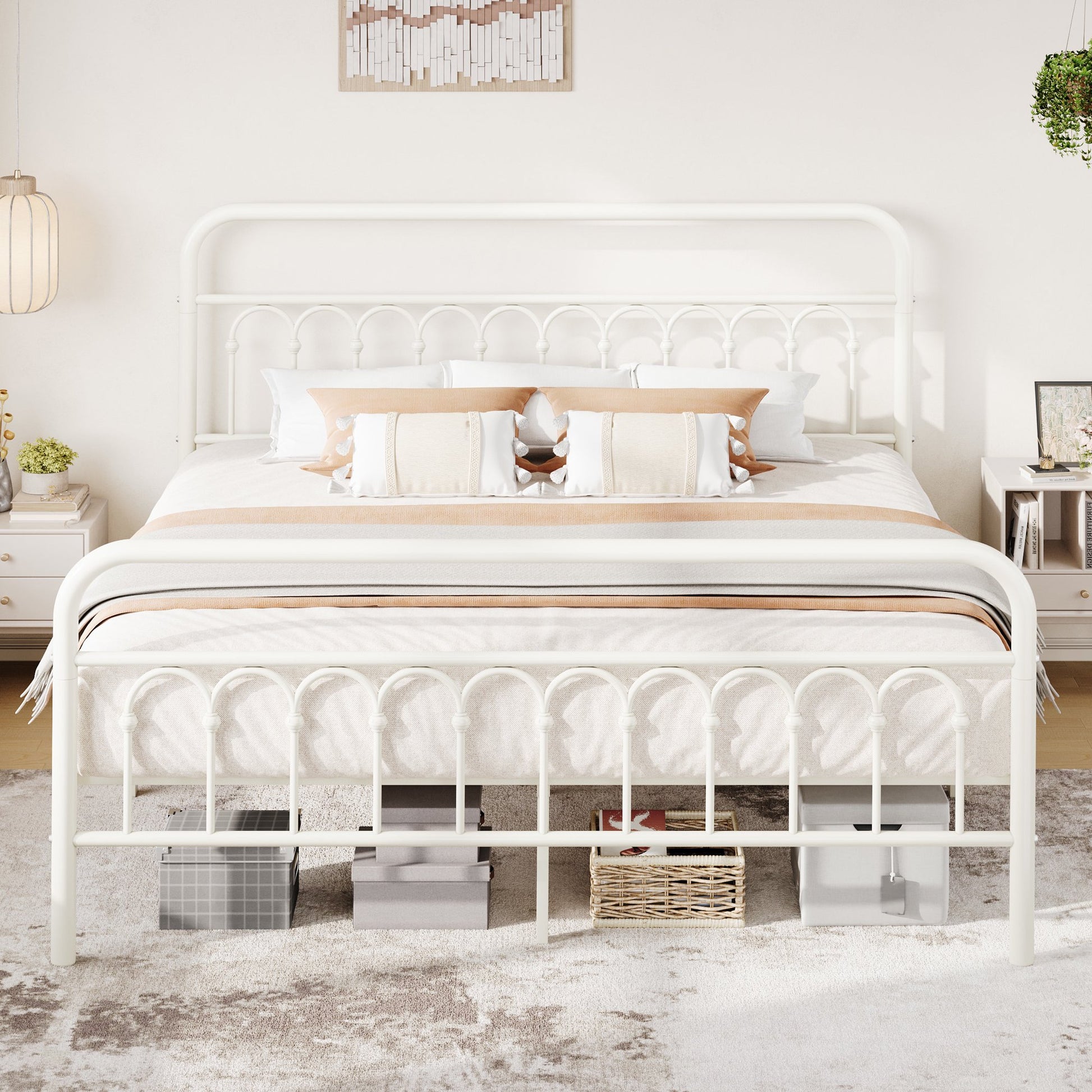 Einfach Twin Size Metal Platform Bed Frame with Arched Retro Headboard, Heavy-Duty Metal Support, Under-Bed Storage Space, Black