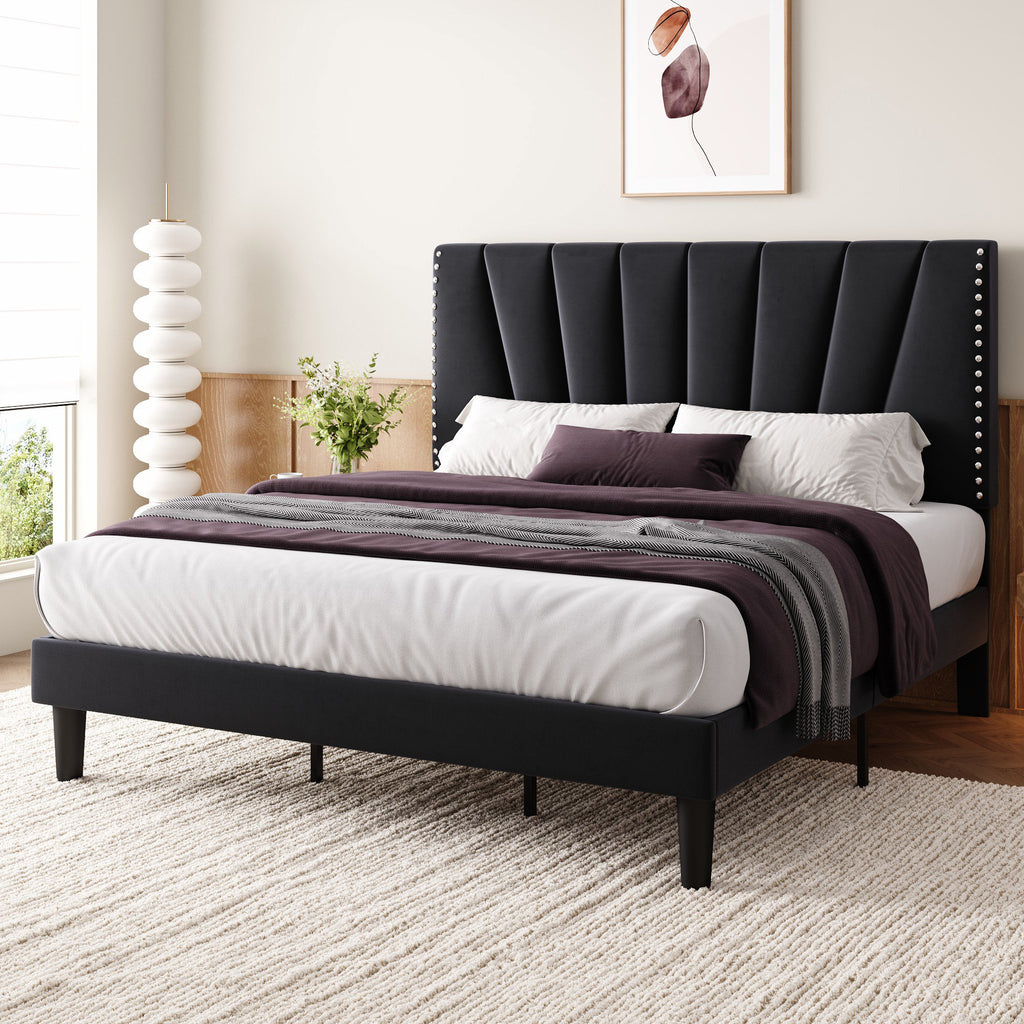 Einfach Premium Velvet Upholstered Platform Bed Frame with Adjustable Headboard,Under-Bed Storage,Heavy-Duty Metal Support, Noise-Free Slats
