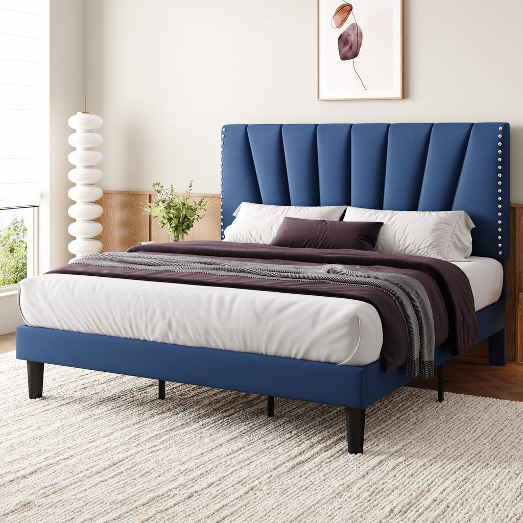 Einfach Premium Velvet Upholstered Platform Bed Frame with Adjustable Headboard,Under-Bed Storage,Heavy-Duty Metal Support, Noise-Free Slats