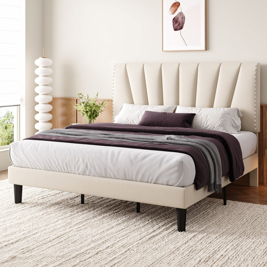 Einfach Premium Velvet Upholstered Platform Bed Frame with Adjustable Headboard,Under-Bed Storage,Heavy-Duty Metal Support, Noise-Free Slats