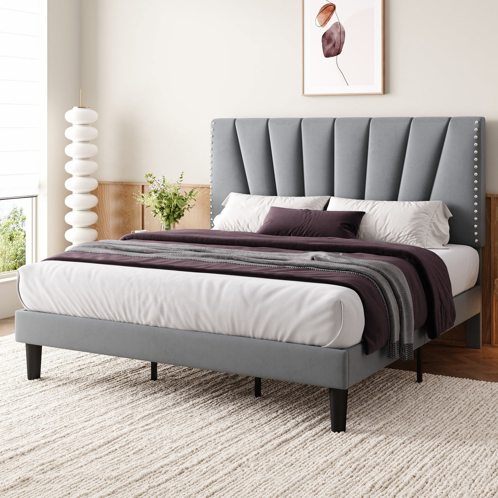 Einfach Premium Velvet Upholstered Platform Bed Frame with Adjustable Headboard,Under-Bed Storage,Heavy-Duty Metal Support, Noise-Free Slats