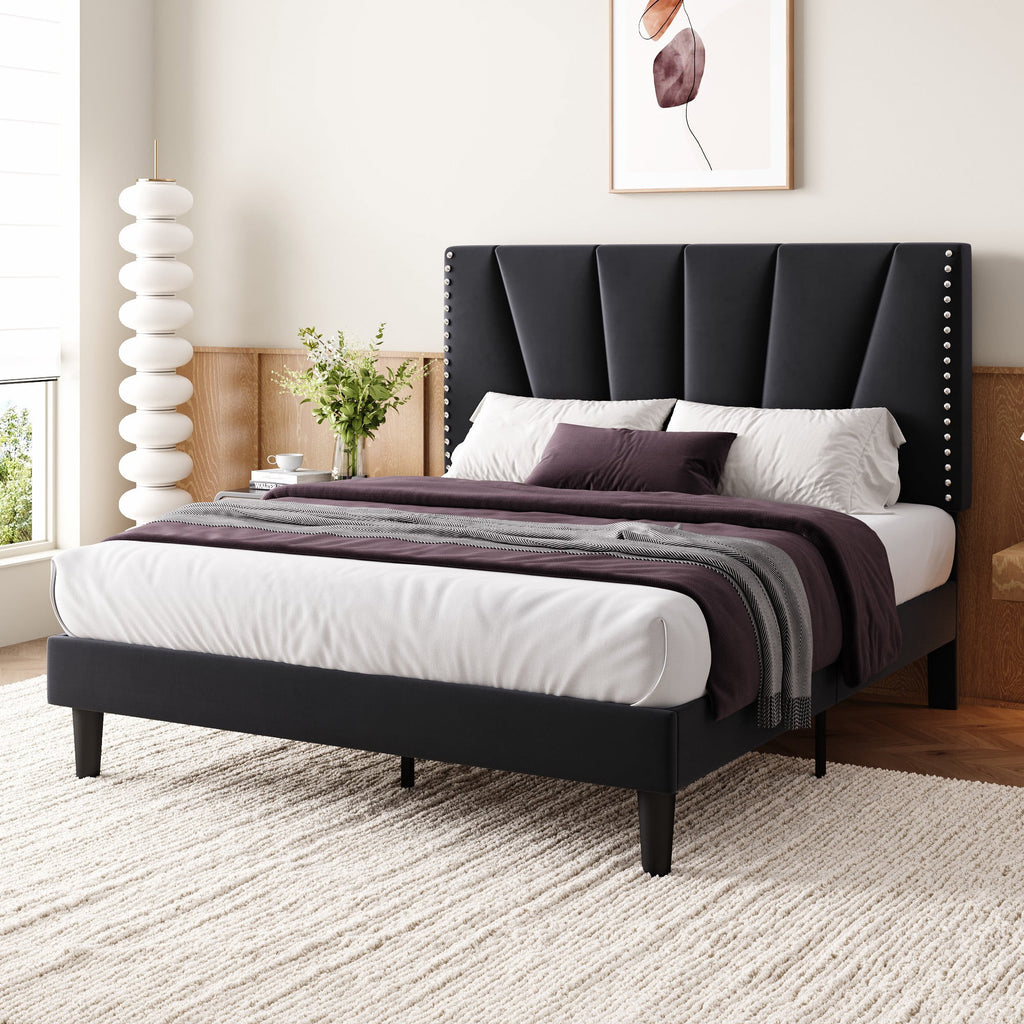 Einfach Premium Velvet Upholstered Platform Bed Frame with Adjustable Headboard,Under-Bed Storage,Heavy-Duty Metal Support, Noise-Free Slats