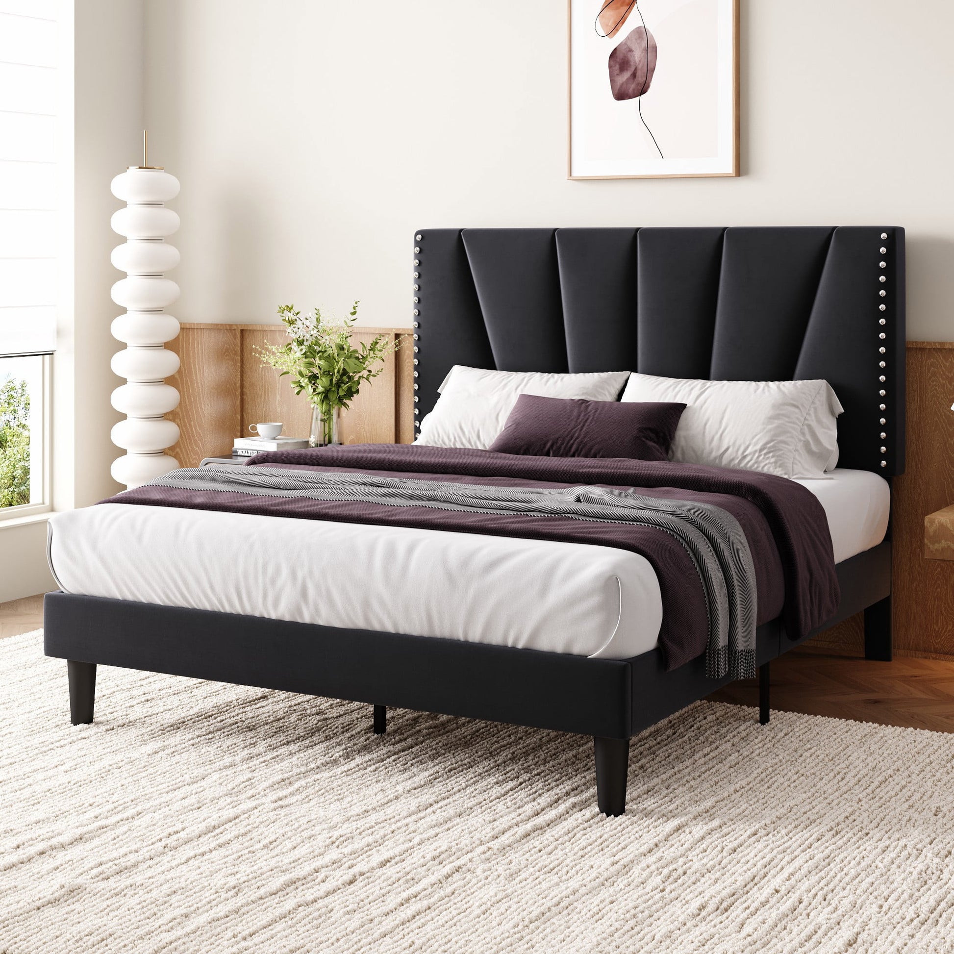 Einfach Premium Velvet Upholstered Platform Bed Frame with Adjustable Headboard,Under-Bed Storage,Heavy-Duty Metal Support, Noise-Free Slats
