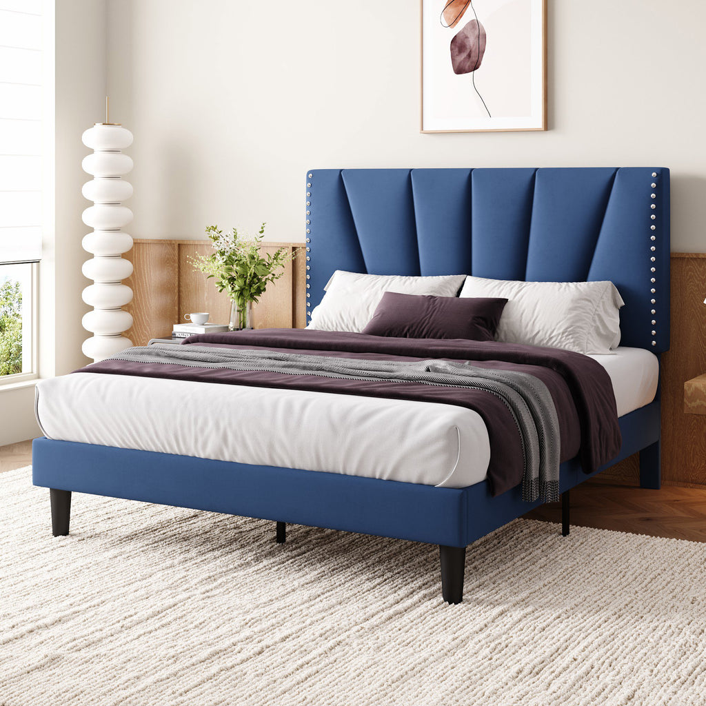 Einfach Premium Velvet Upholstered Platform Bed Frame with Adjustable Headboard,Under-Bed Storage,Heavy-Duty Metal Support, Noise-Free Slats