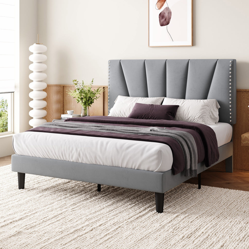Einfach Premium Velvet Upholstered Platform Bed Frame with Adjustable Headboard,Under-Bed Storage,Heavy-Duty Metal Support, Noise-Free Slats