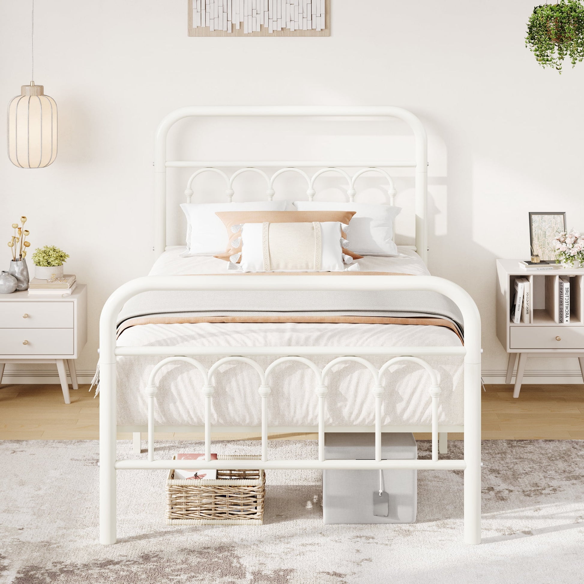 Einfach Twin Size Metal Platform Bed Frame with Arched Retro Headboard, Heavy-Duty Metal Support, Under-Bed Storage Space, Black
