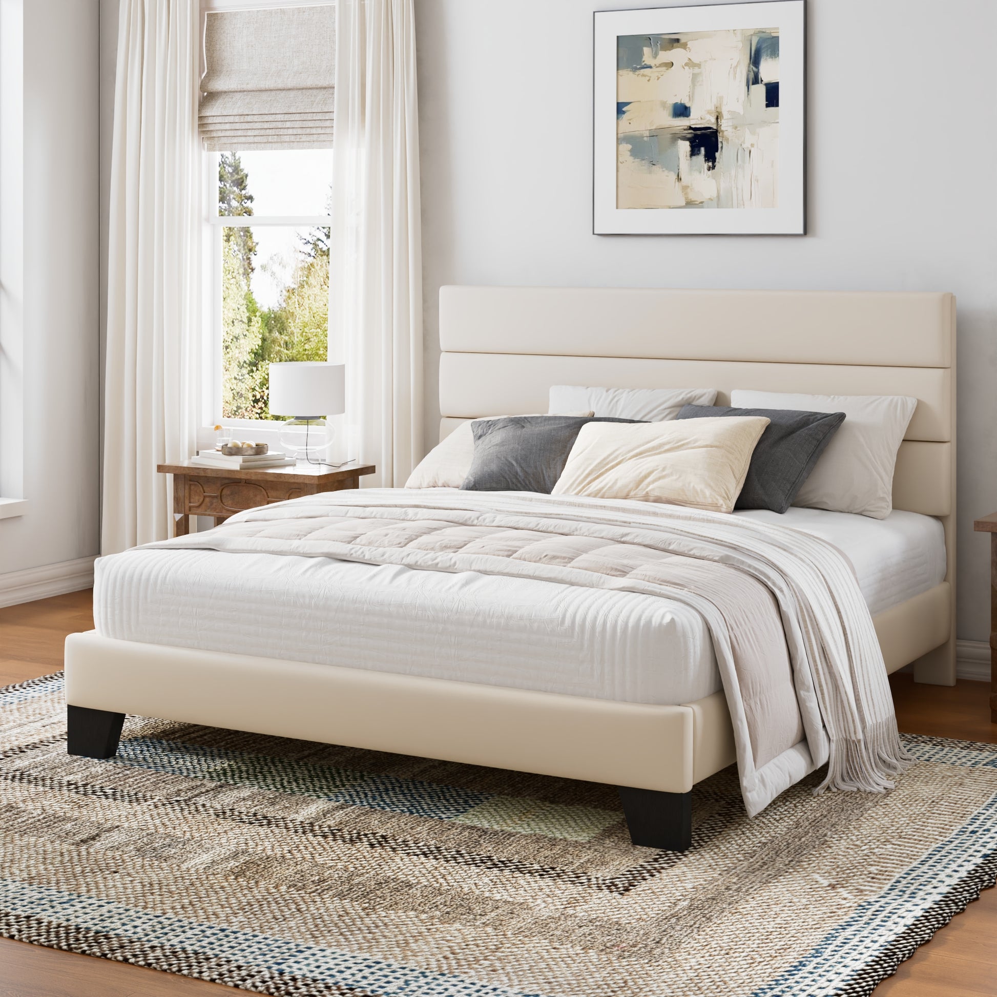 Einfach Bed Frame, Platform Bed Frame with Panel Upholstered Velvet Headboard