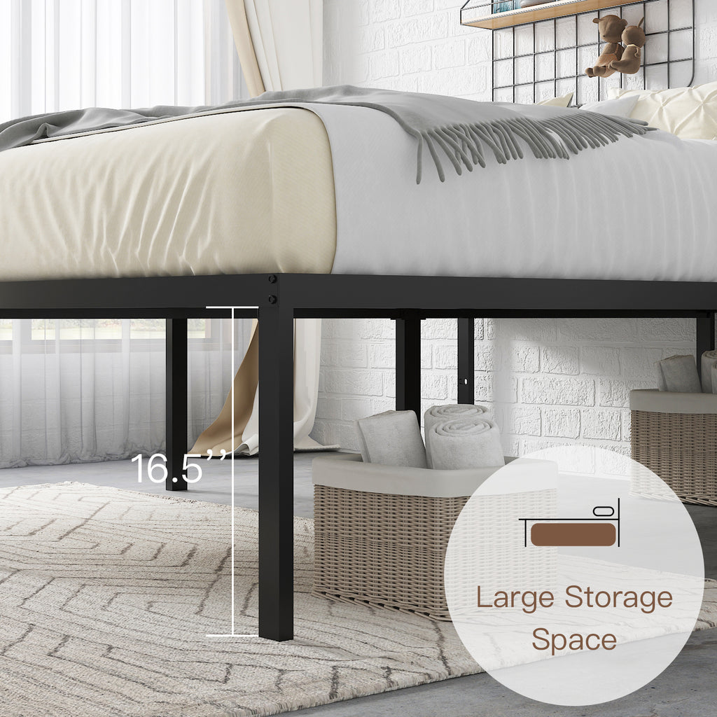 Einfach Platform Bed Frame with Metal Slat Support,16.5'' Under-bed Storage Space, Black