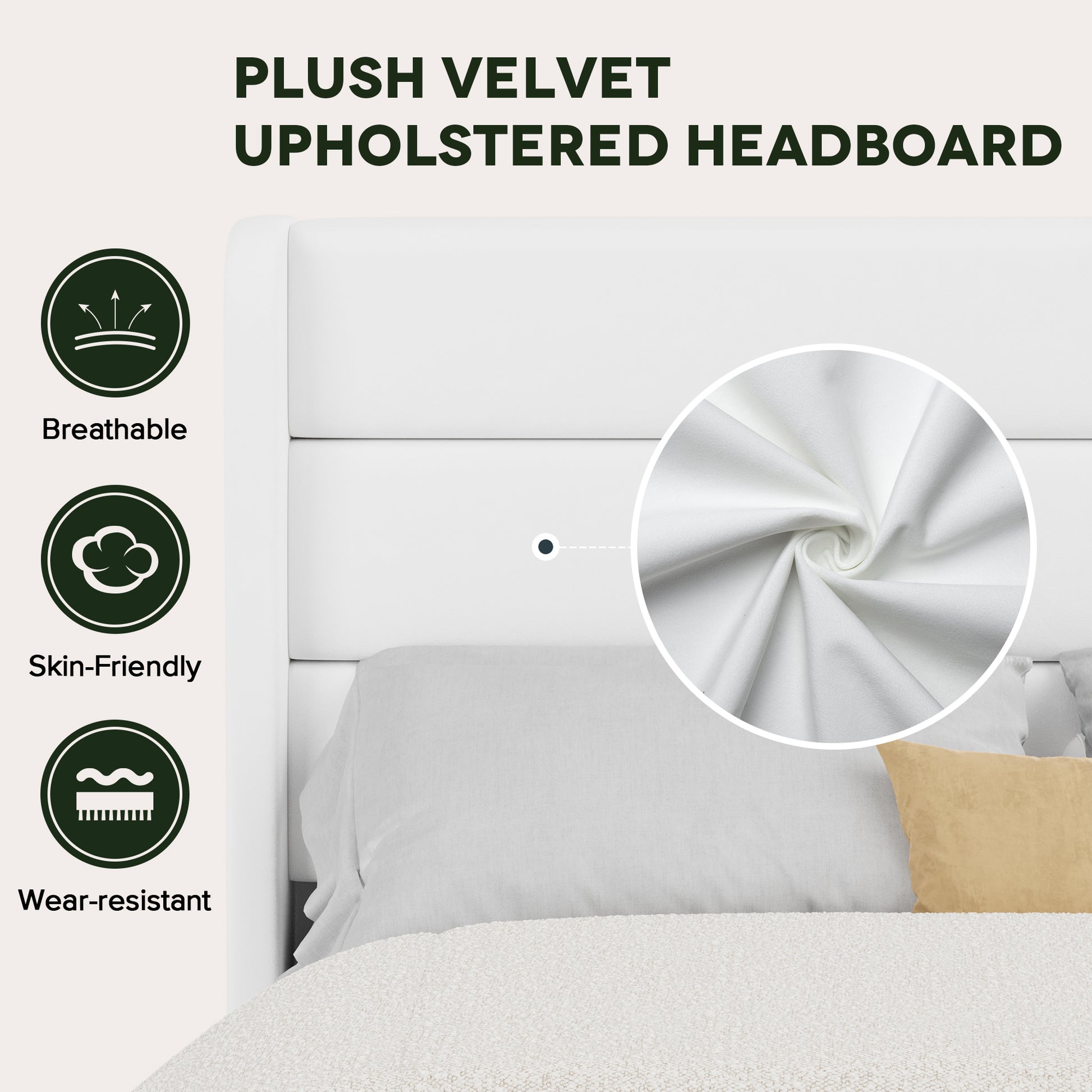 Einfach Luxury Velvet Upholstered Platform Bed Frame with Wingback Headboard
