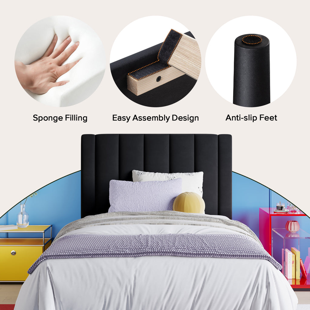 Einfach Twin Bed Frame, Platform Bed with Upholstered Velvet Vertical Channel Headboard