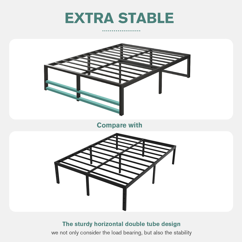 Einfach Heavy Sleet Metal Bed Frame, Storage Space, Black
