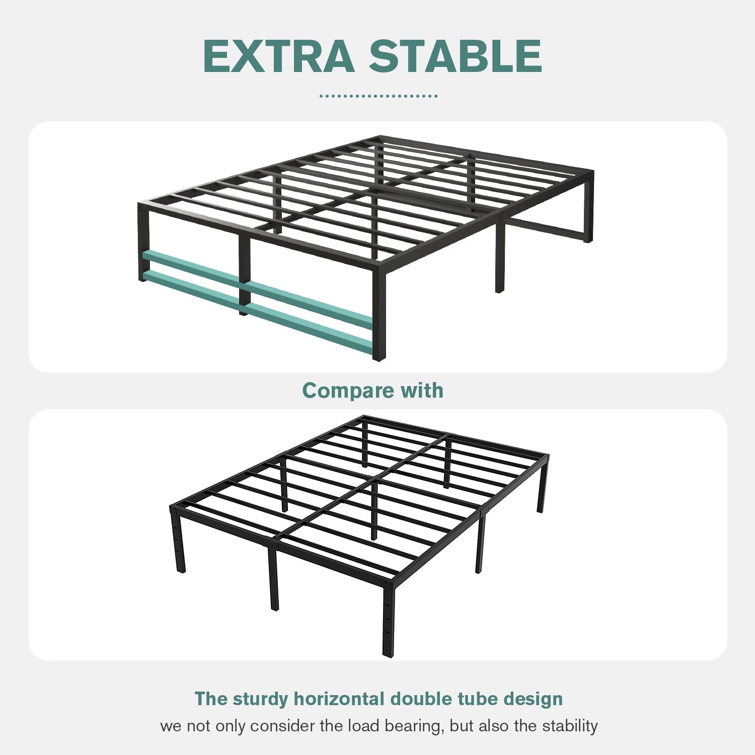 Einfach Heavy Sleet Metal Bed Frame, Storage Space, Black