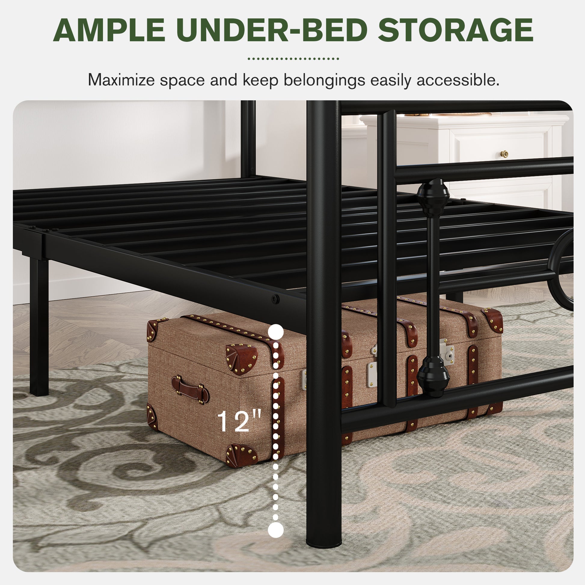 Einfach Heavy Metal Platfrom Bed Frame with Vintage Headboard Pattern