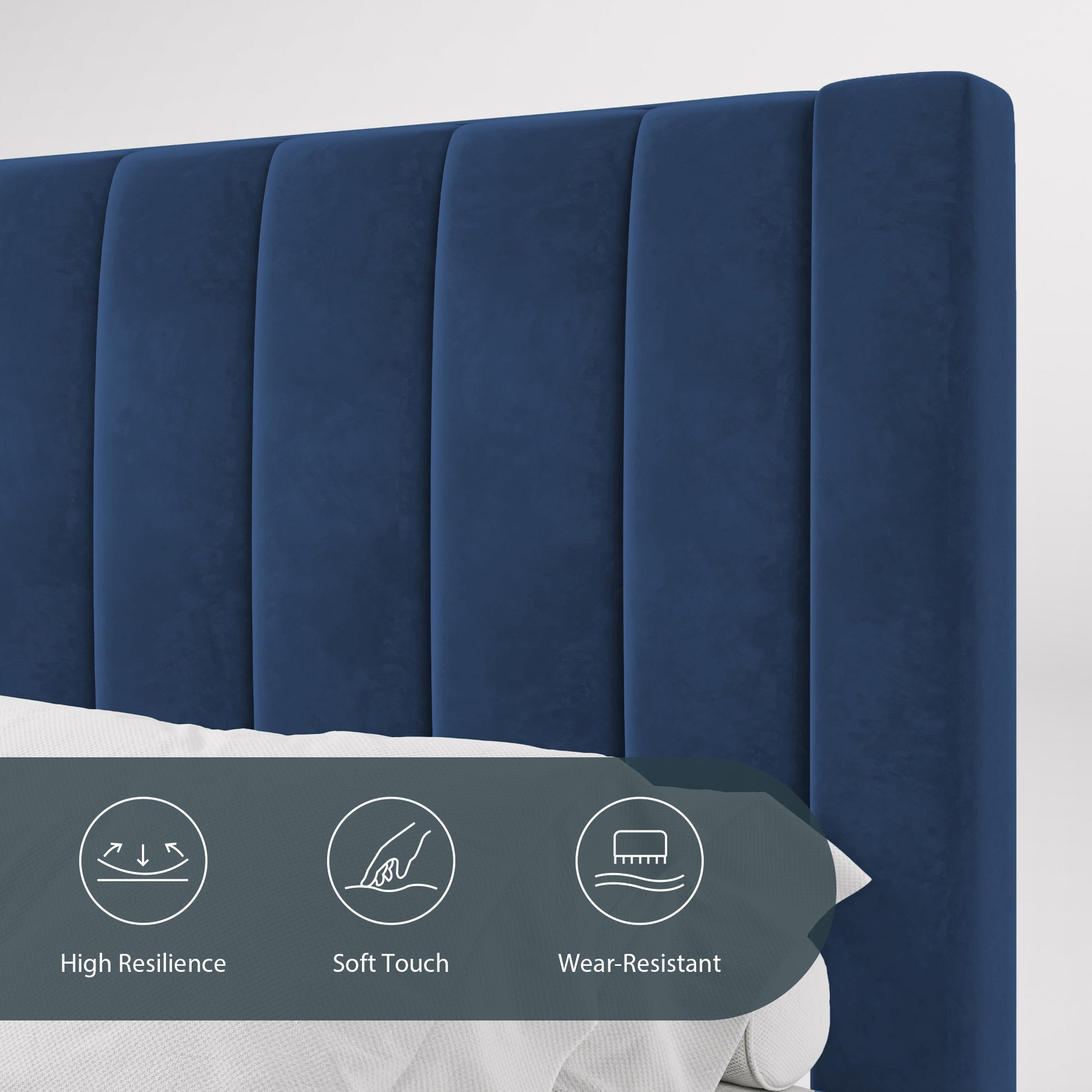 Einfach Platform Bed Frame with Upholstered Velvet Vertical Headboard