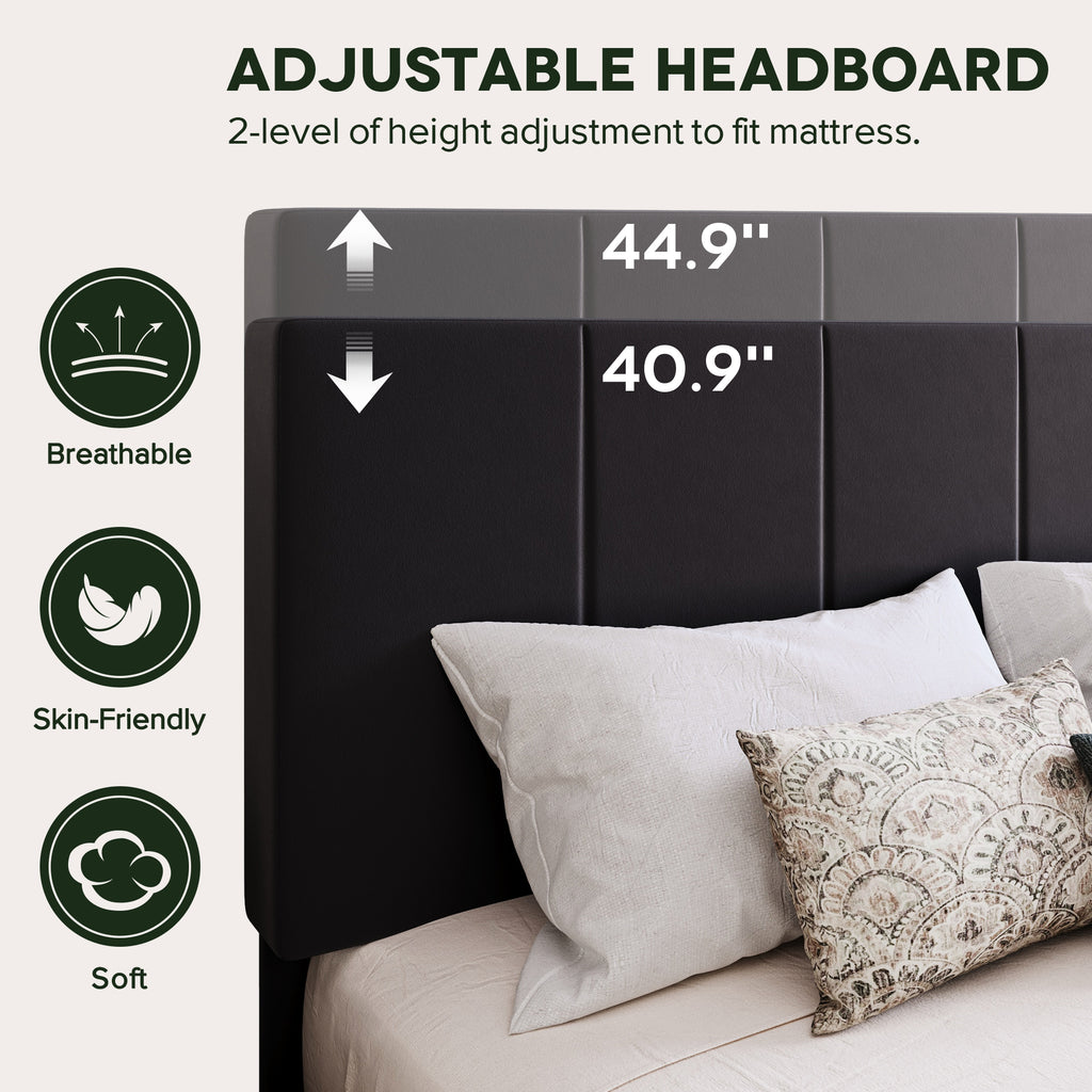 Einfach Bed Frame, Upholstered Platform Bed with Height Adjustable Headboard, Easy Assembly, Noise-Free