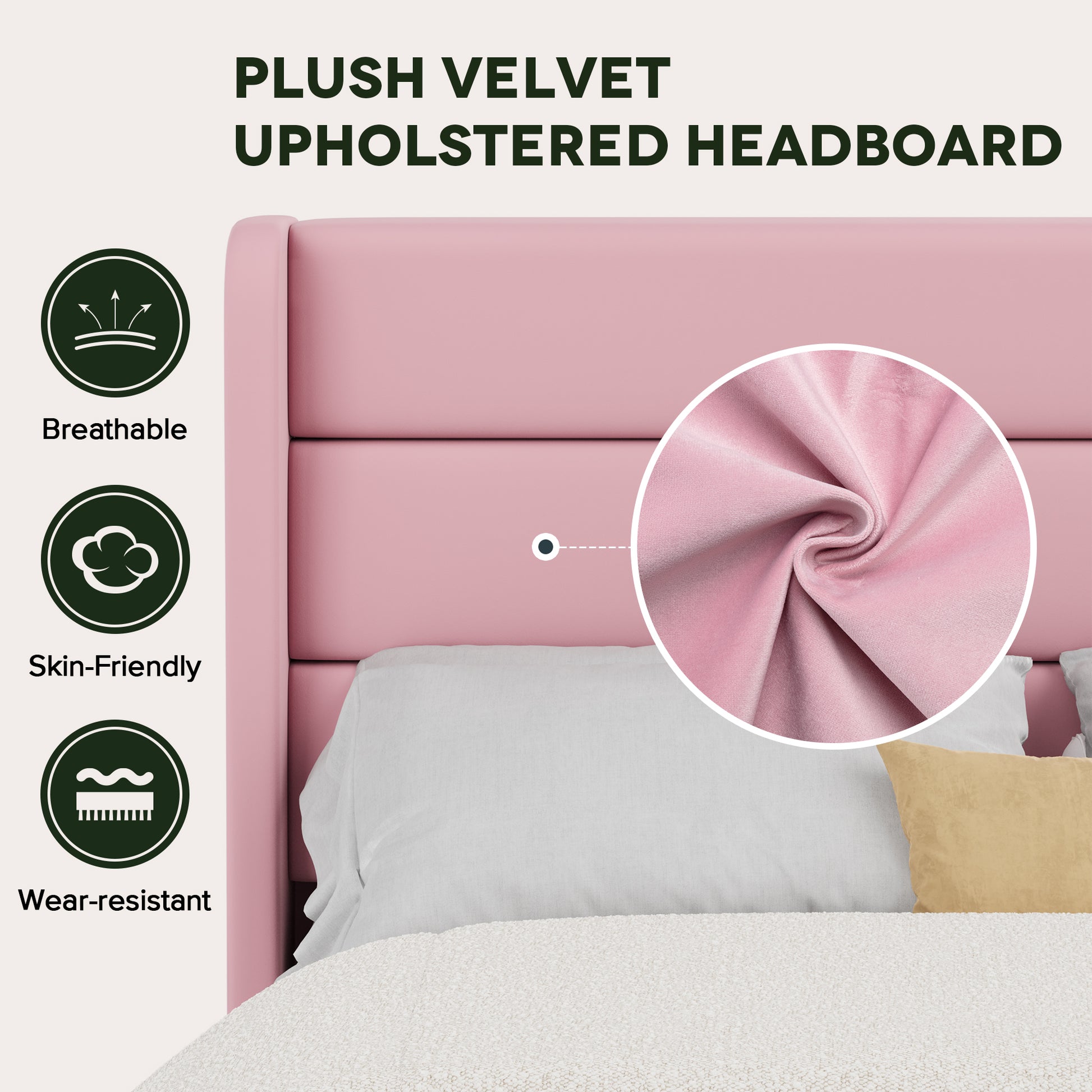 Einfach Luxury Velvet Upholstered Platform Bed Frame with Wingback Headboard