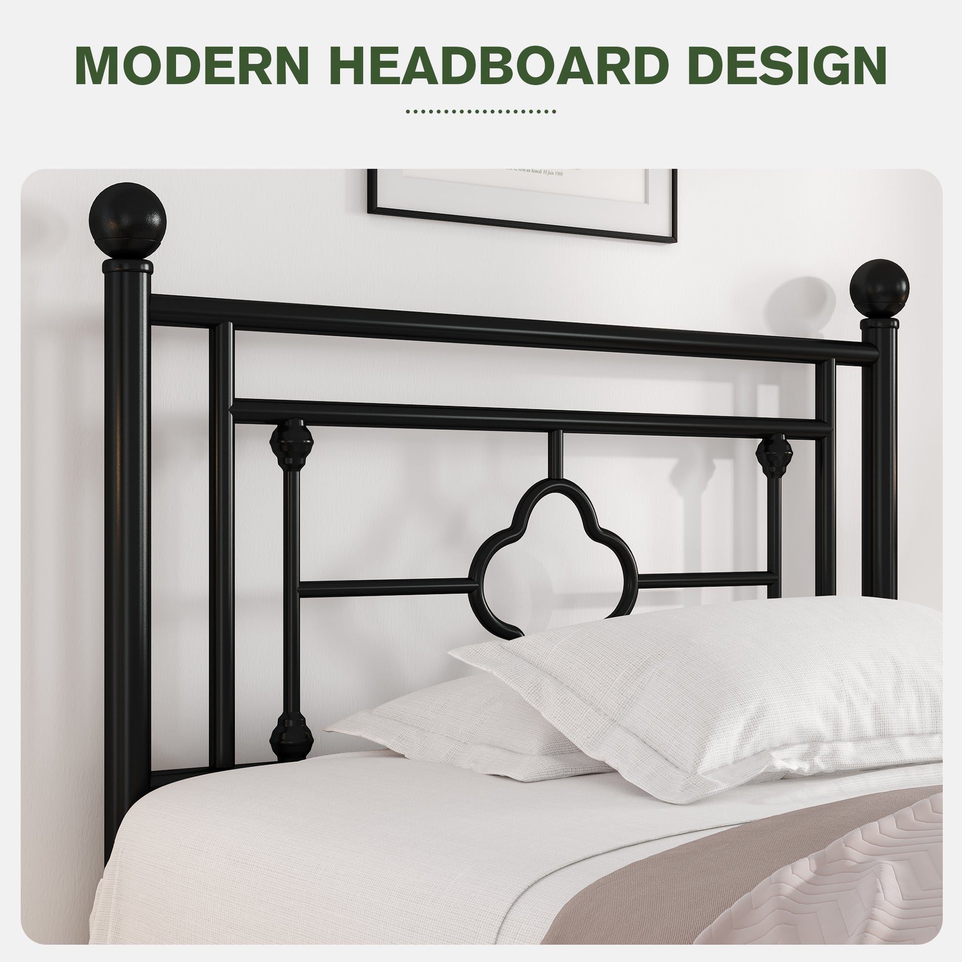 Einfach Heavy Metal Platfrom Bed Frame with Vintage Headboard Pattern