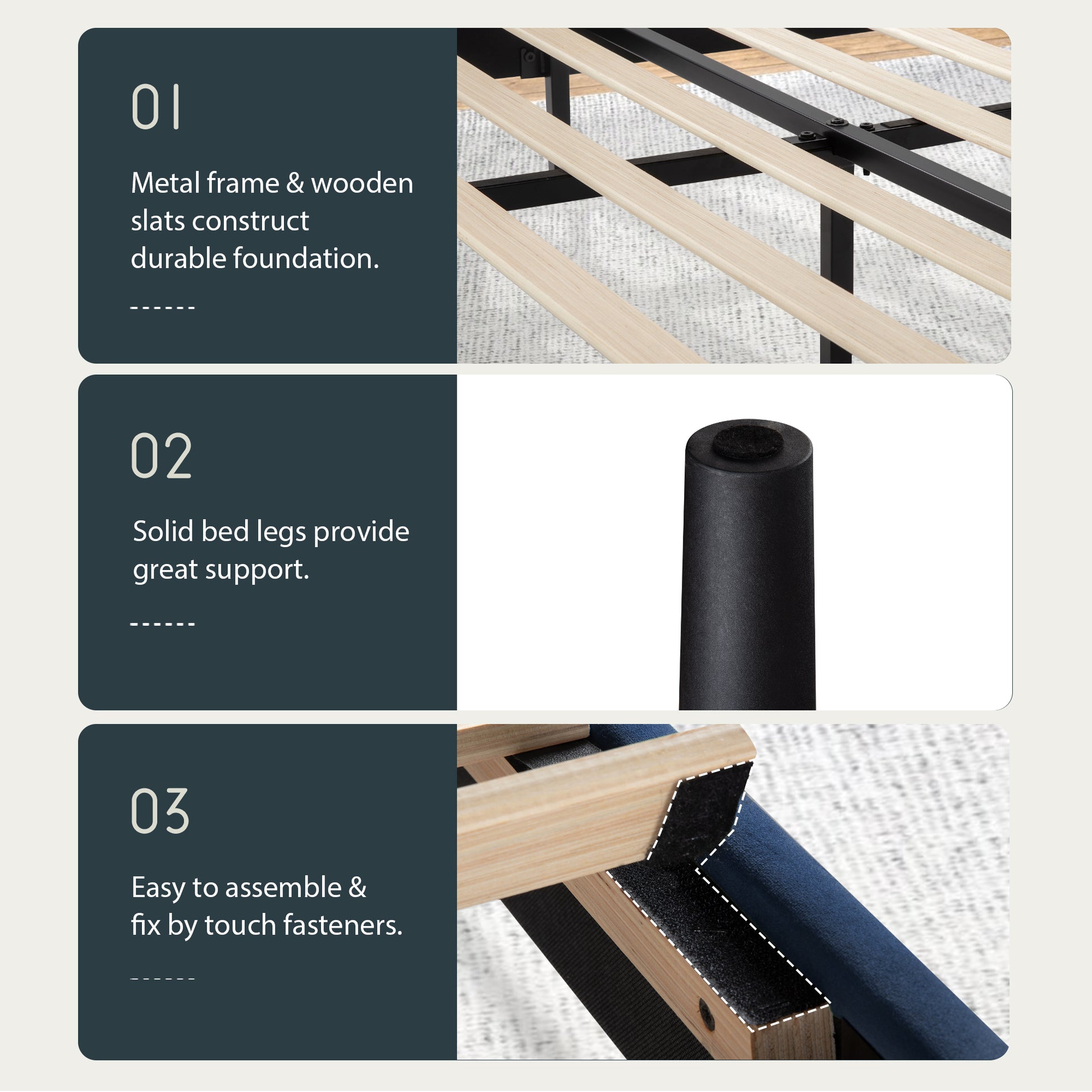 Einfach Platform Bed Frame with Upholstered Velvet Vertical Headboard