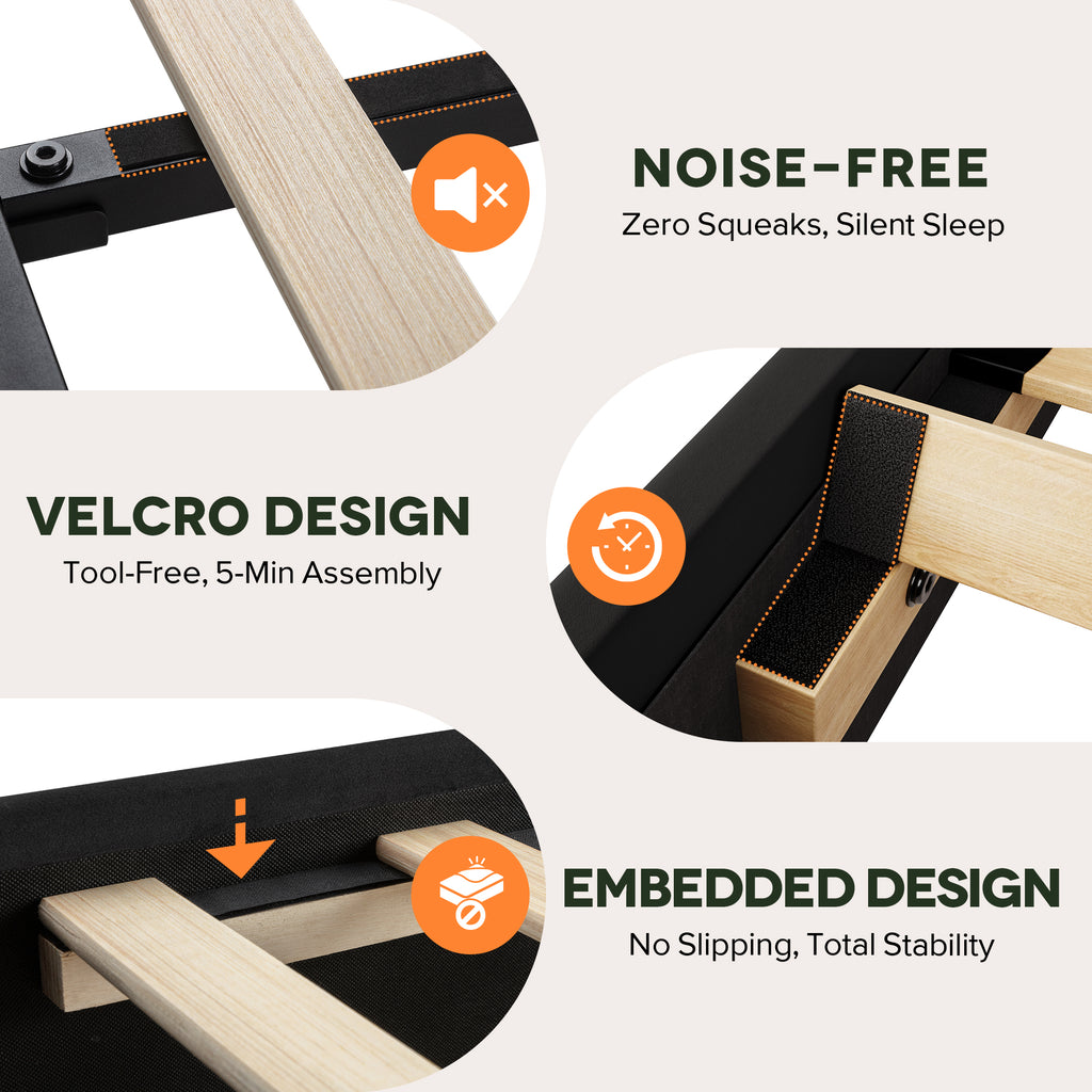 Einfach Bed Frame, Upholstered Platform Bed with Height Adjustable Headboard, Easy Assembly, Noise-Free