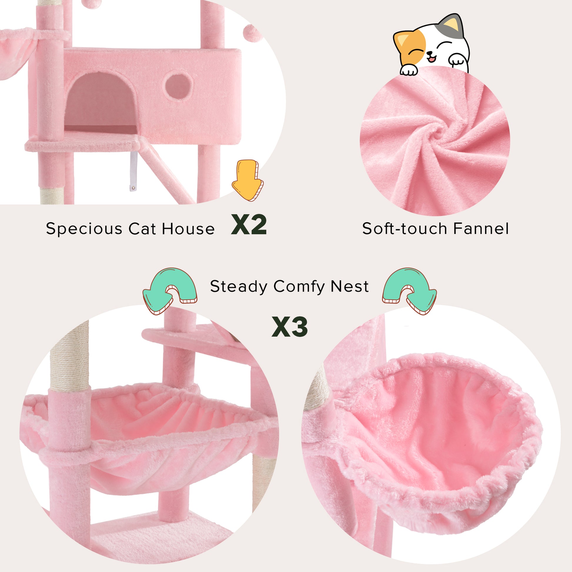 Einfach 81" Multi-Level Tall Cat Tree Tower, Larger Cat Condo with Hammock, Cozy Pussycat Perches, Sisal Scratching Posts