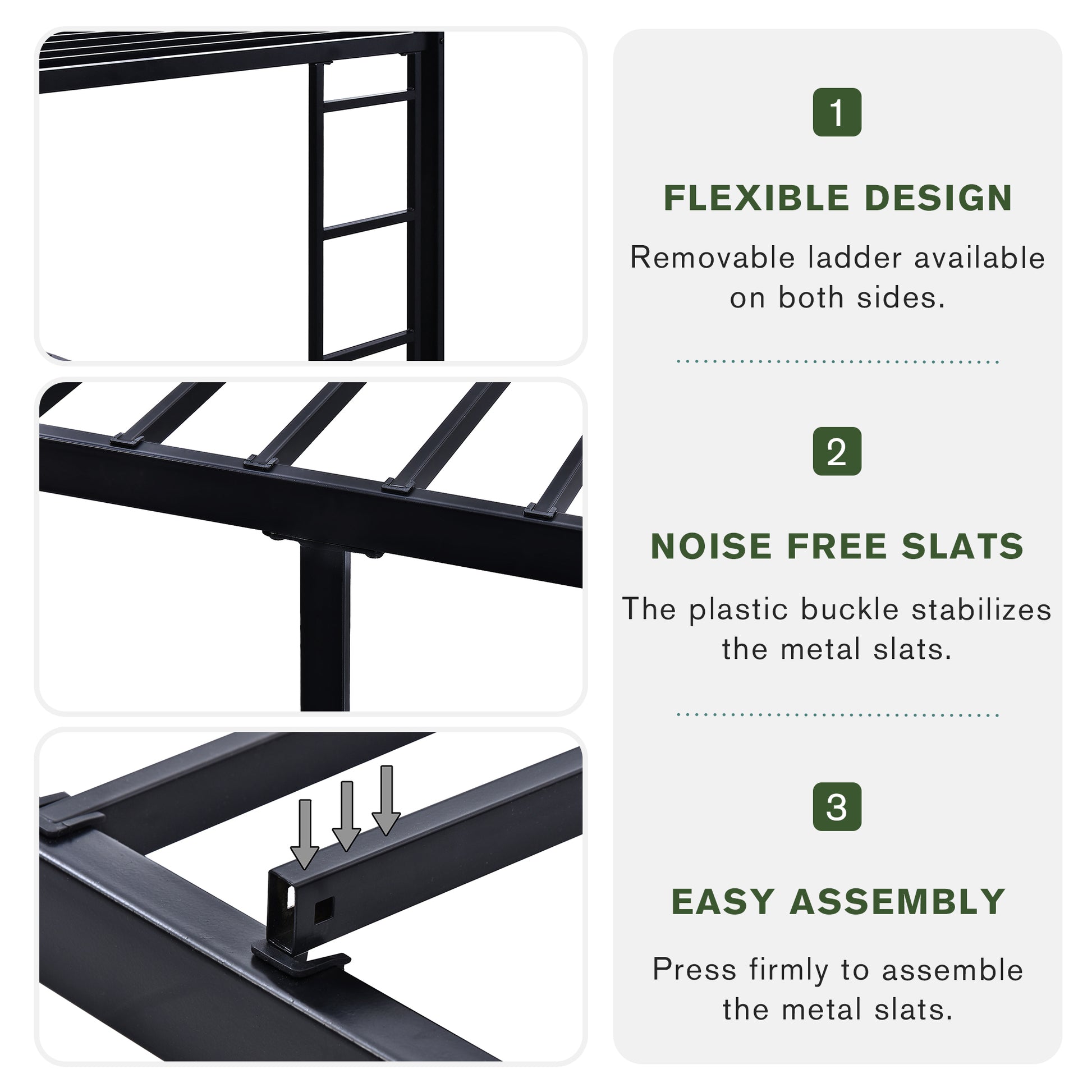 Einfach Twin over Twin Bunk Bed Frame with 13''Fully Enclosed Guardrail and Removable Ladders, Black