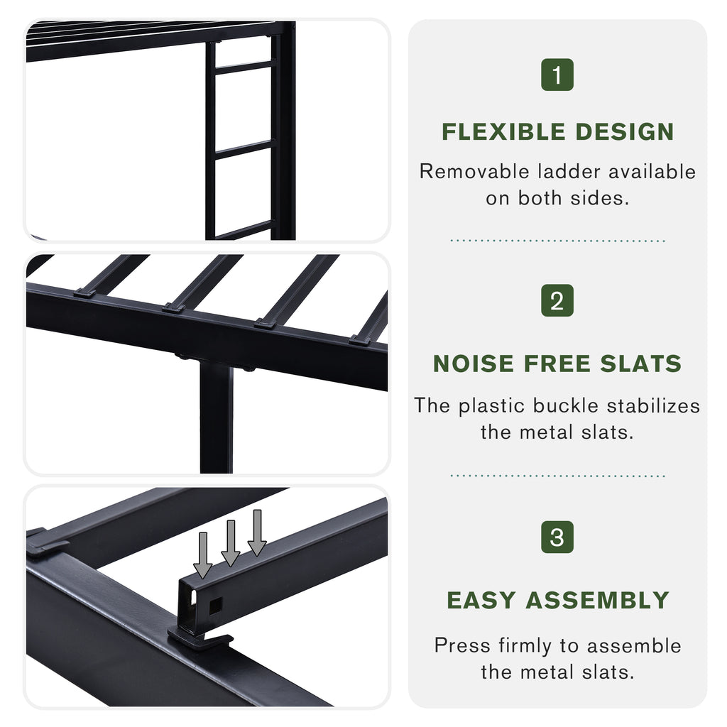 Einfach Twin over Twin Bunk Bed Frame with 13''Fully Enclosed Guardrail and Removable Ladders, Black
