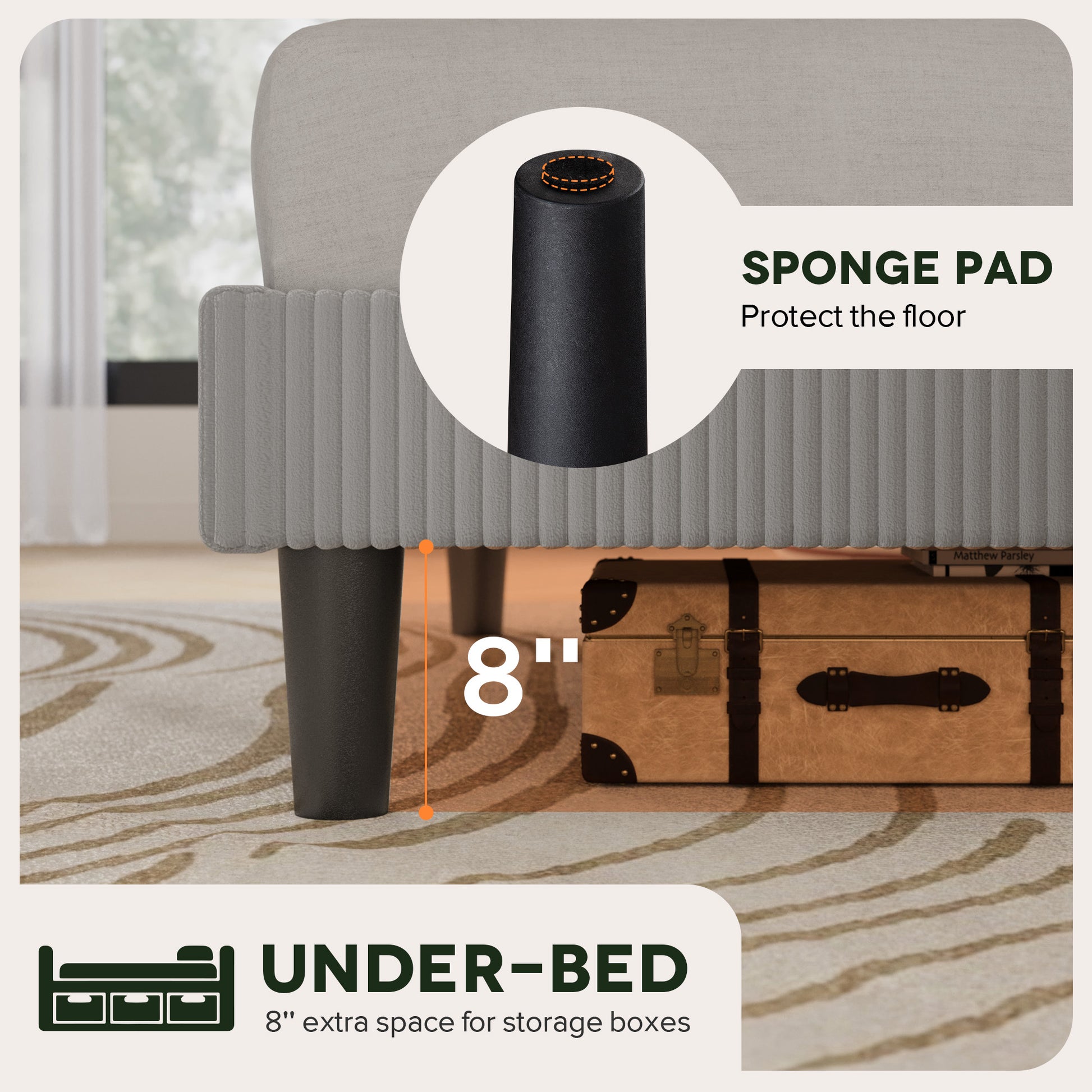 Einfach Luxury Channel-Tufted Corduroy Velvet Platform Bed Frame with Wingback Headboard