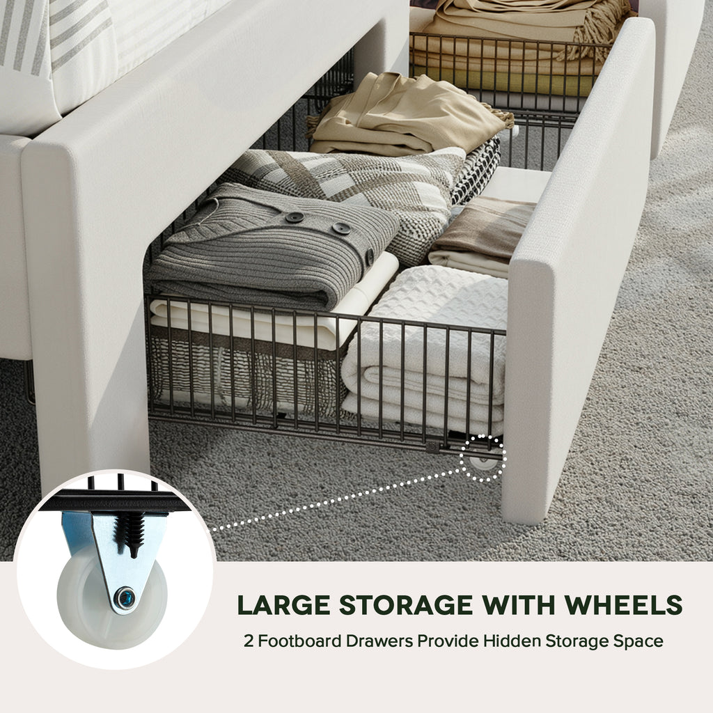 Einfach Bed Frame, Storage Bed with Built-In Charging Station, Velvet Upholstered Wingback Headboard