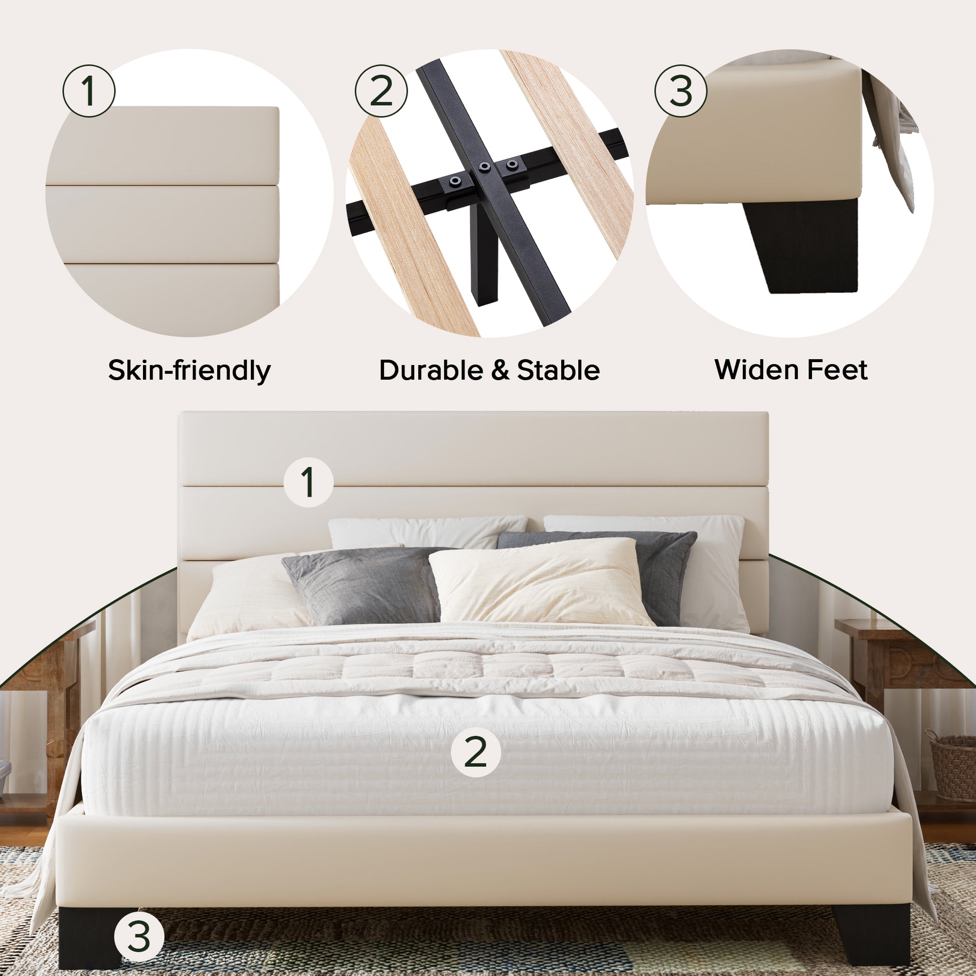 Einfach Bed Frame, Platform Bed Frame with Panel Upholstered Velvet Headboard