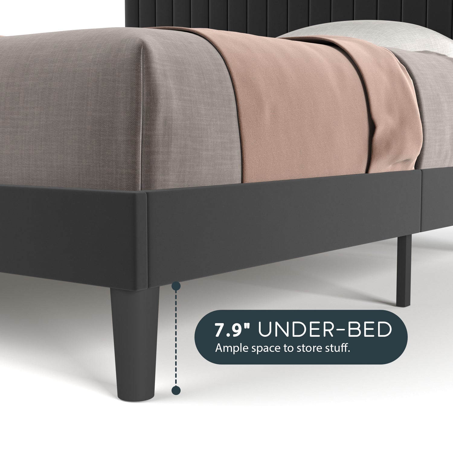 Einfach Platform Bed Frame with Upholstered Adjustable Velvet Vertical Tufted Headboard