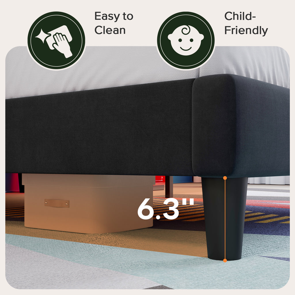 Einfach Twin Size Platform Bed Frame with Upholstered Velvet Headboard, No Box Spring Needed