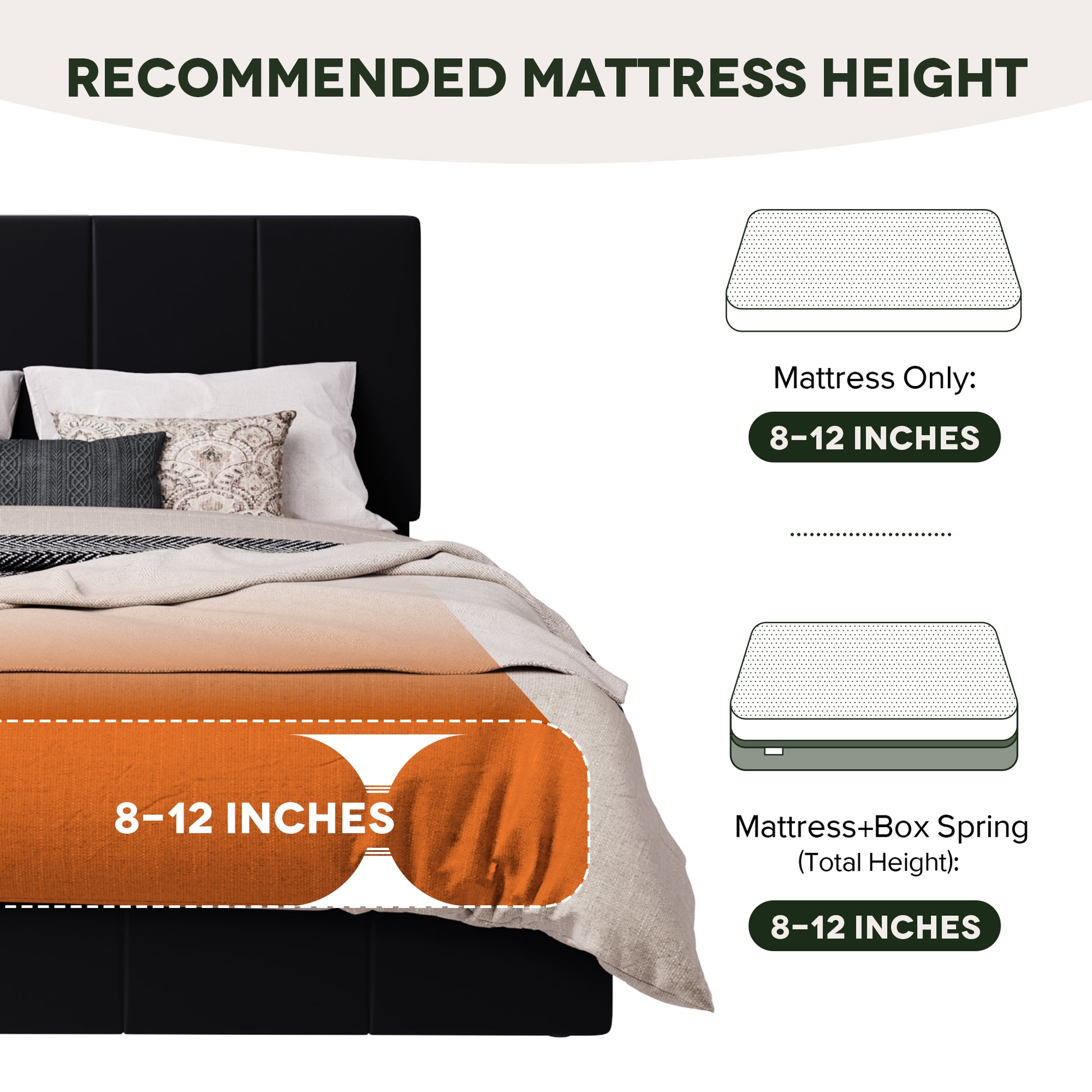 Einfach Bed Frame, Upholstered Platform Bed with Height Adjustable Headboard, Easy Assembly, Noise-Free
