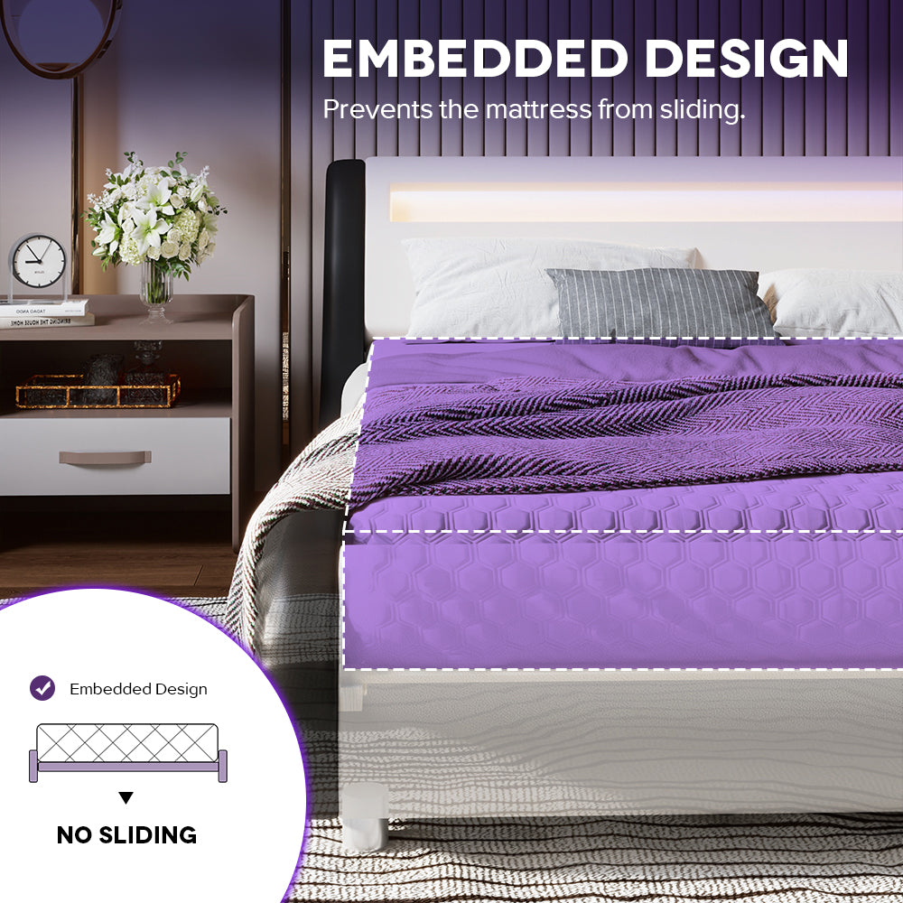 Einfach Faux Leather LED Sleigh Bed with Functional Headboard