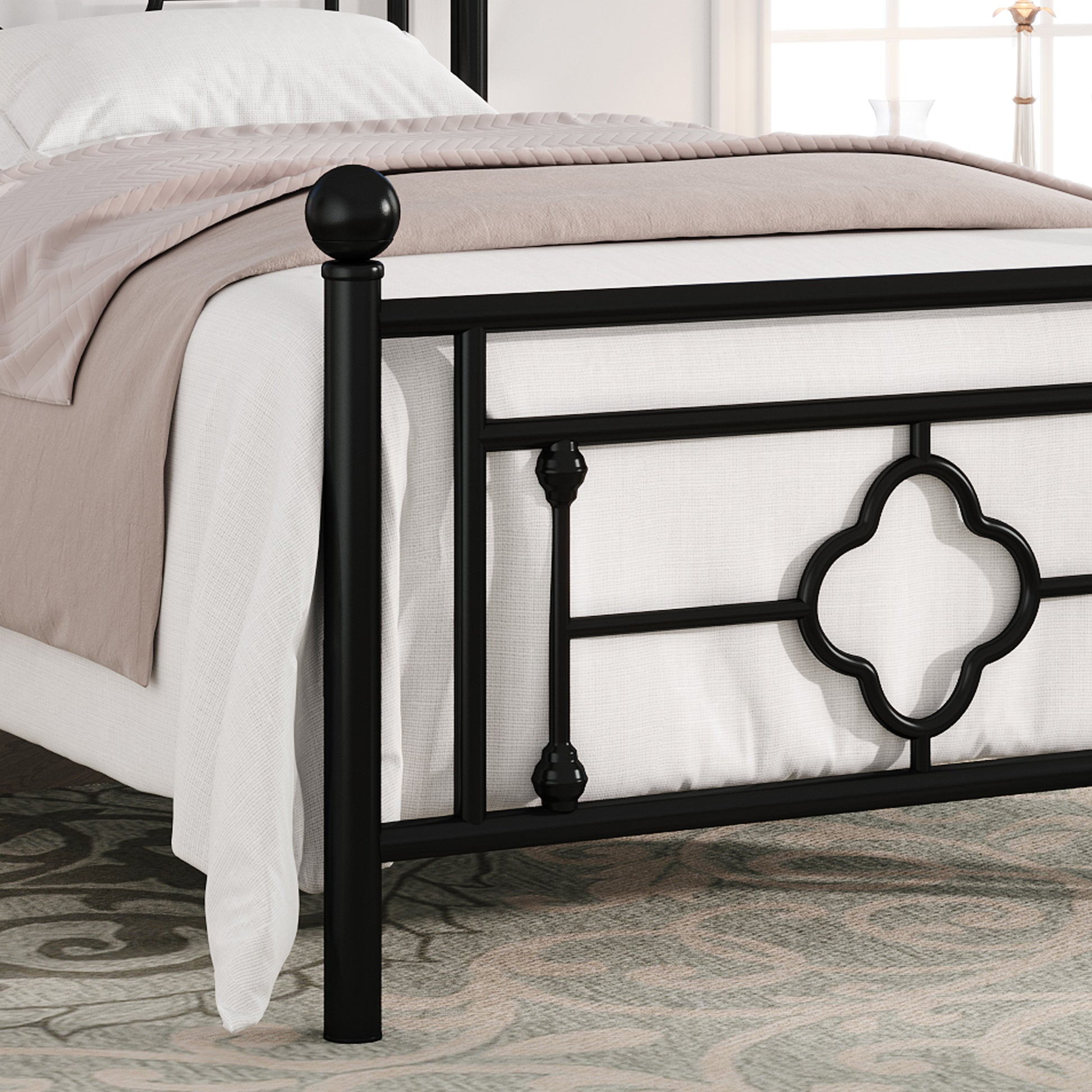 Einfach Heavy Metal Platfrom Bed Frame with Vintage Headboard Pattern